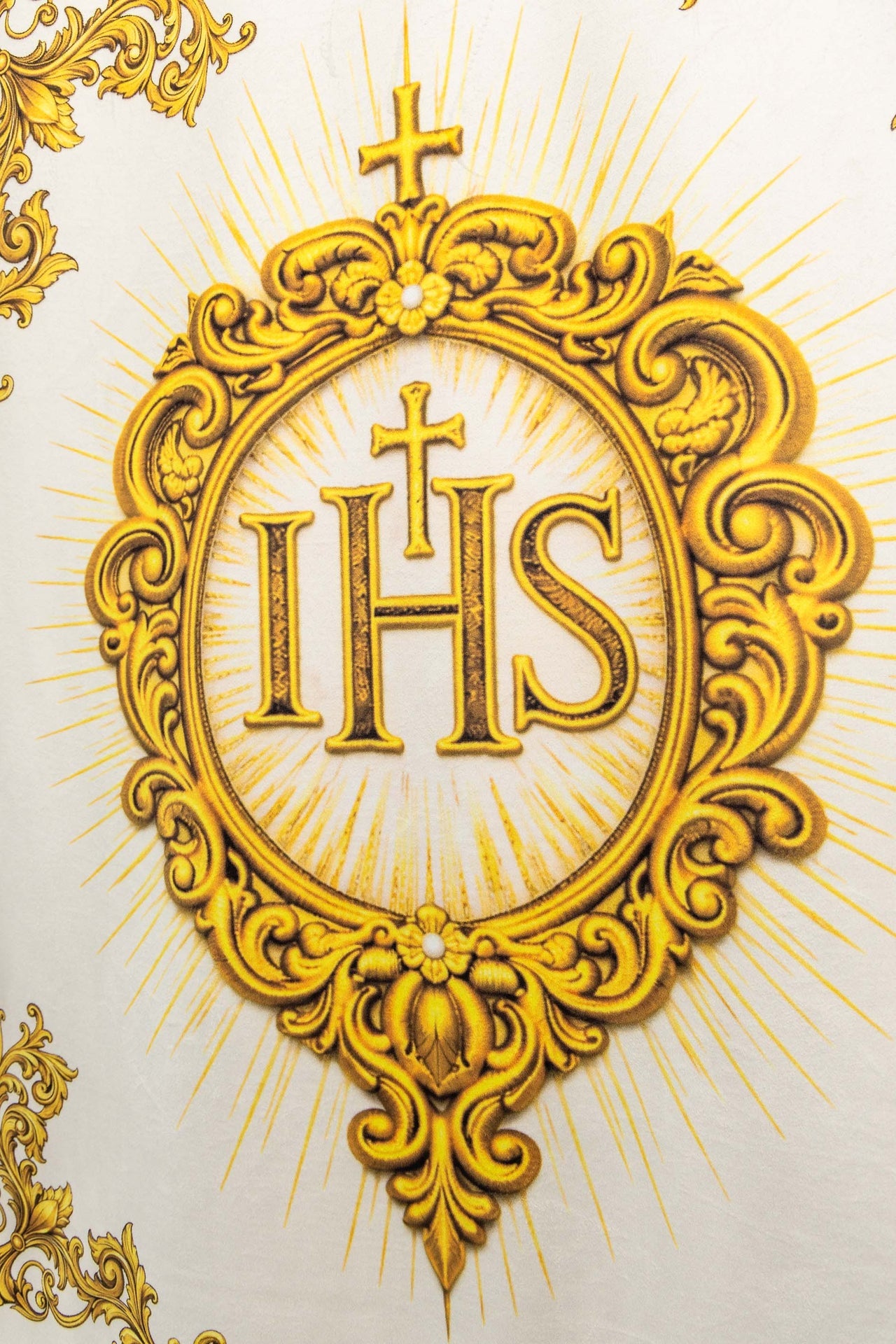 Double-sided Printed Liturgical Banner with the Sacred Heart of Jesus and IHS Christogram