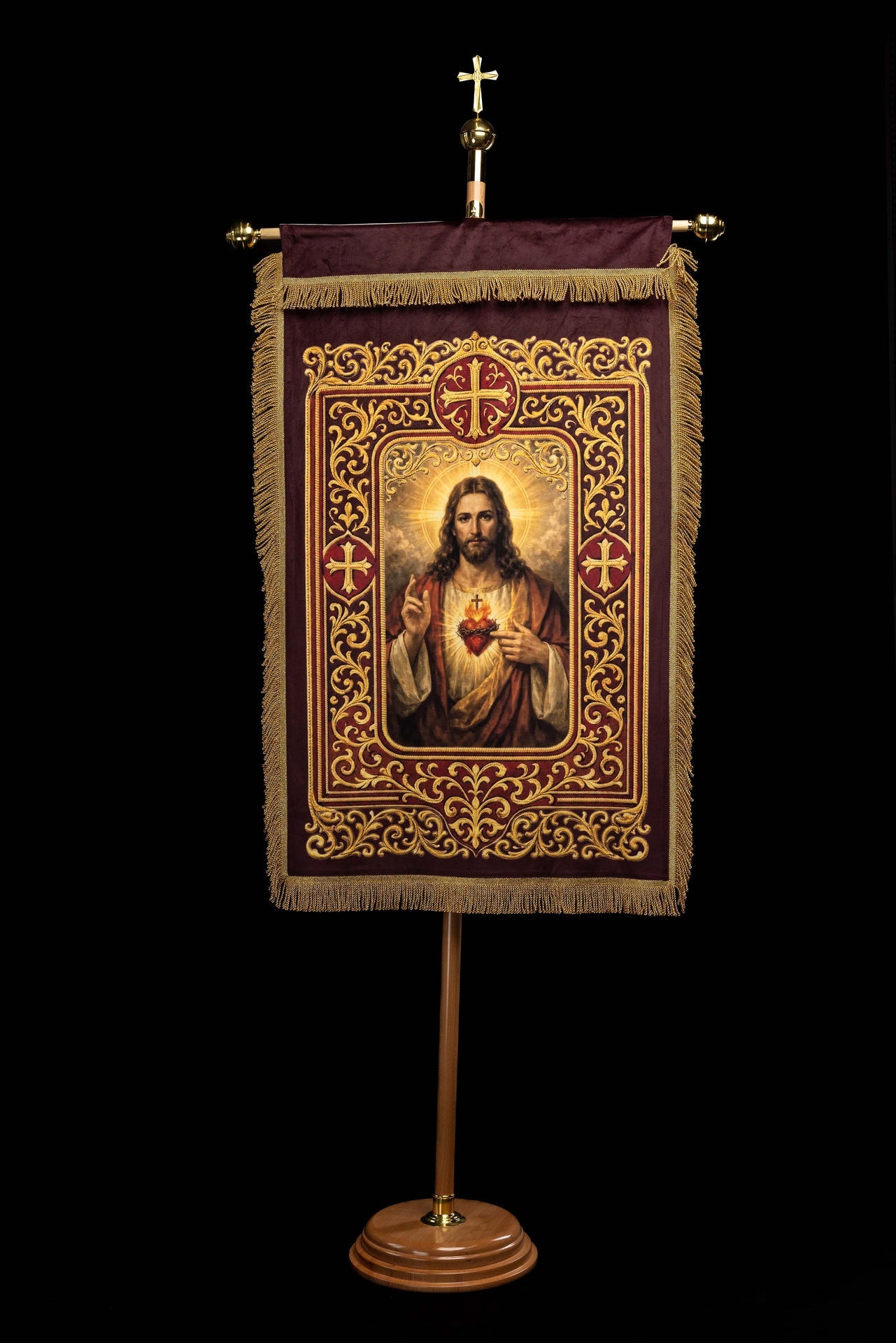 Double-Sided Printed Liturgical Banner with the Sacred Heart of Jesus and IHS Chalice