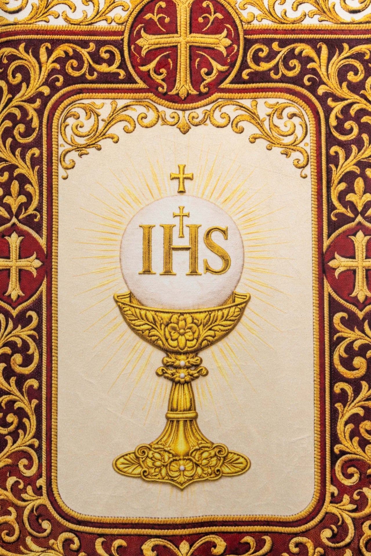 Double-Sided Printed Liturgical Banner with the Sacred Heart of Jesus and IHS Chalice