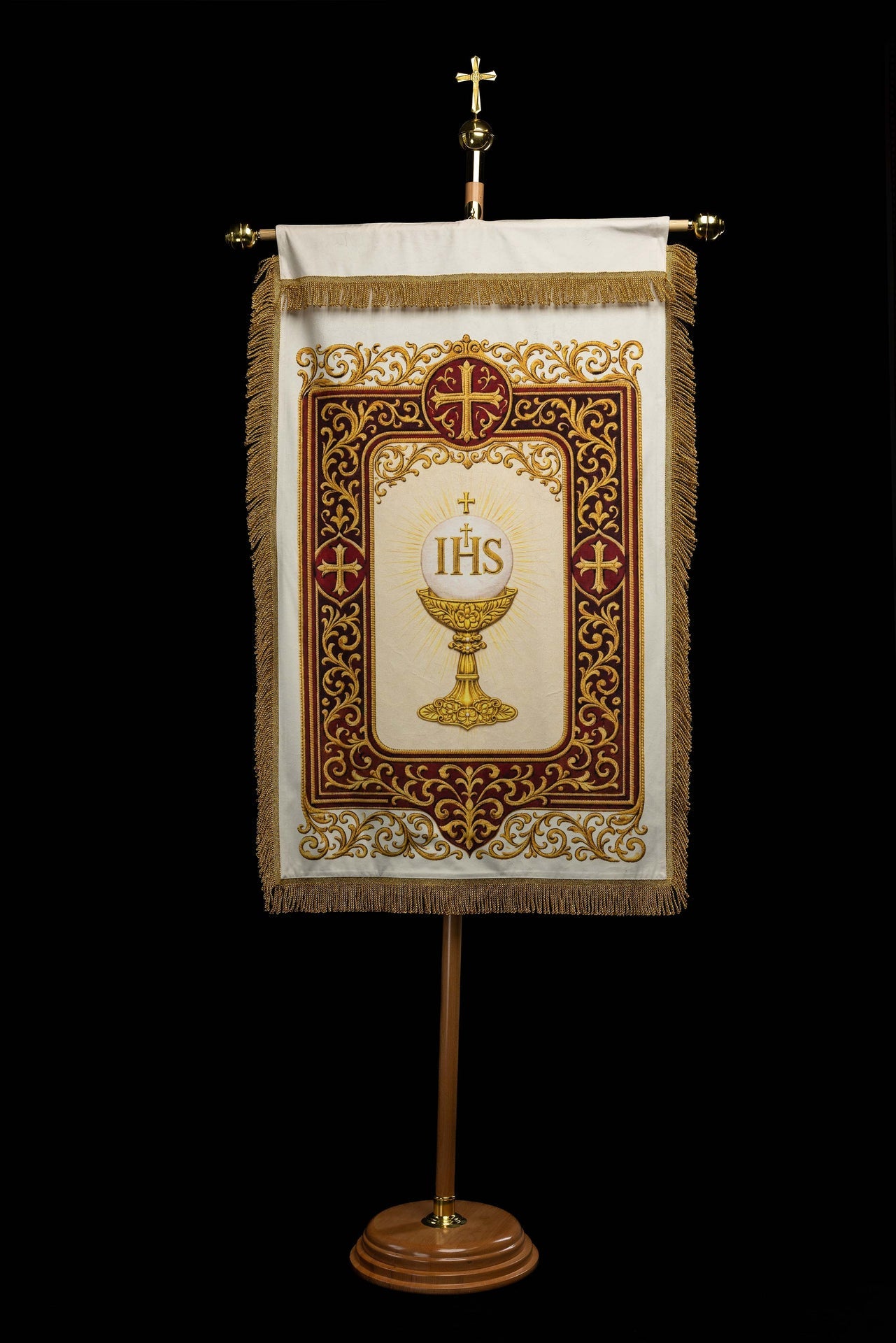 Double-Sided Printed Liturgical Banner with the Sacred Heart of Jesus and IHS Chalice