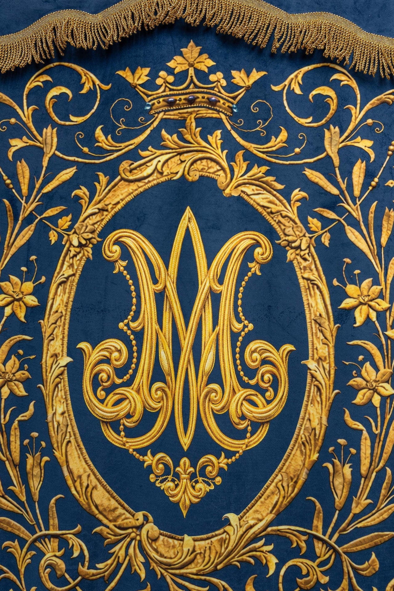 Double-Sided Printed Liturgical Banner with Our Lady of the Immaculate Conception and Marian Monogram