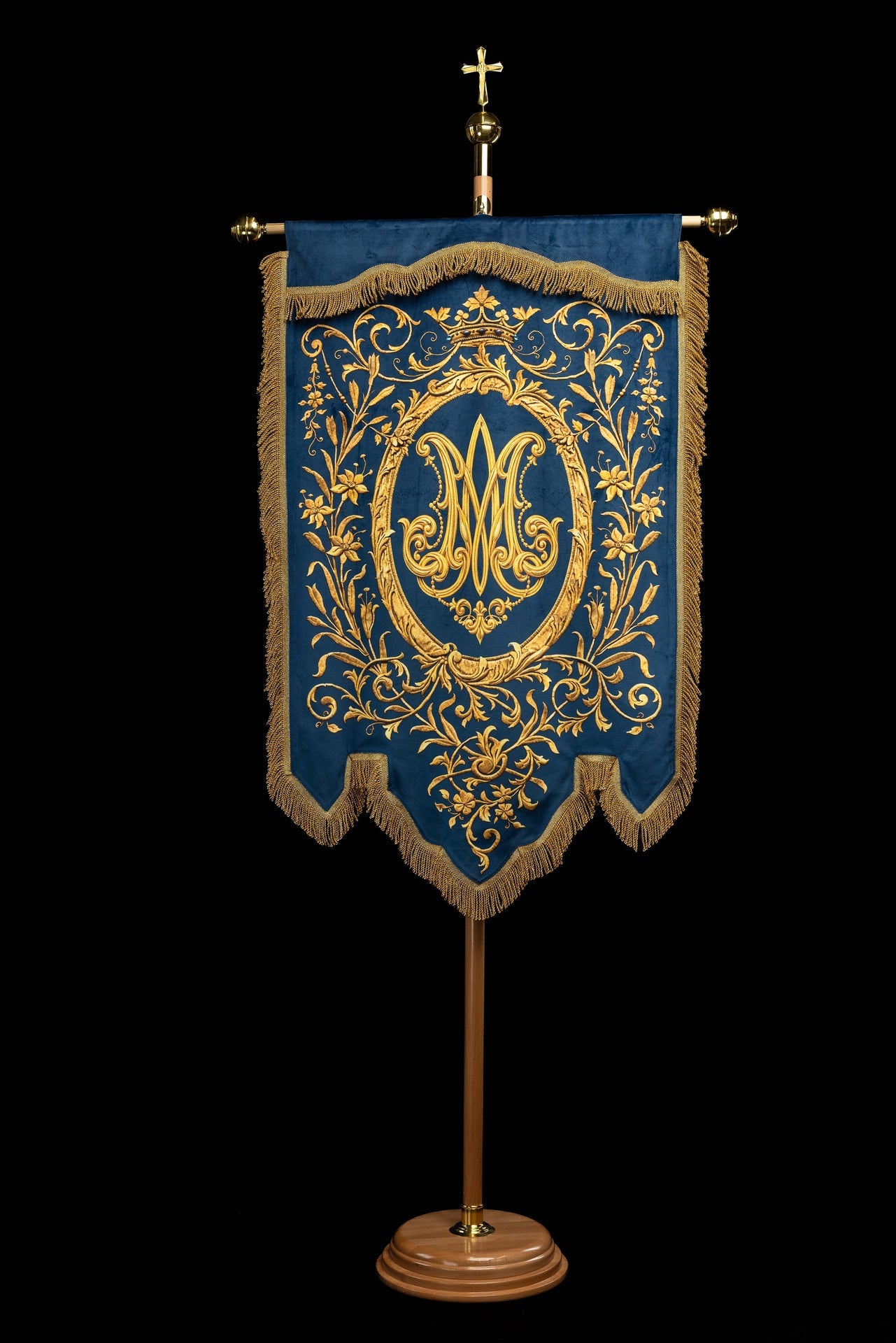 Double-Sided Printed Liturgical Banner with Our Lady of the Immaculate Conception and Marian Monogram