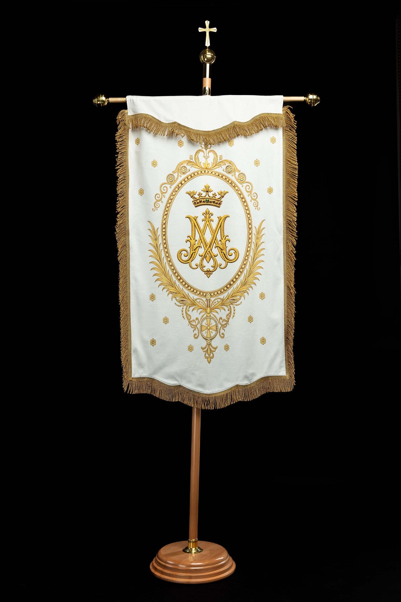 Double-Sided Printed Liturgical Banner with Our Lady of the Assumption and Marian Monogram