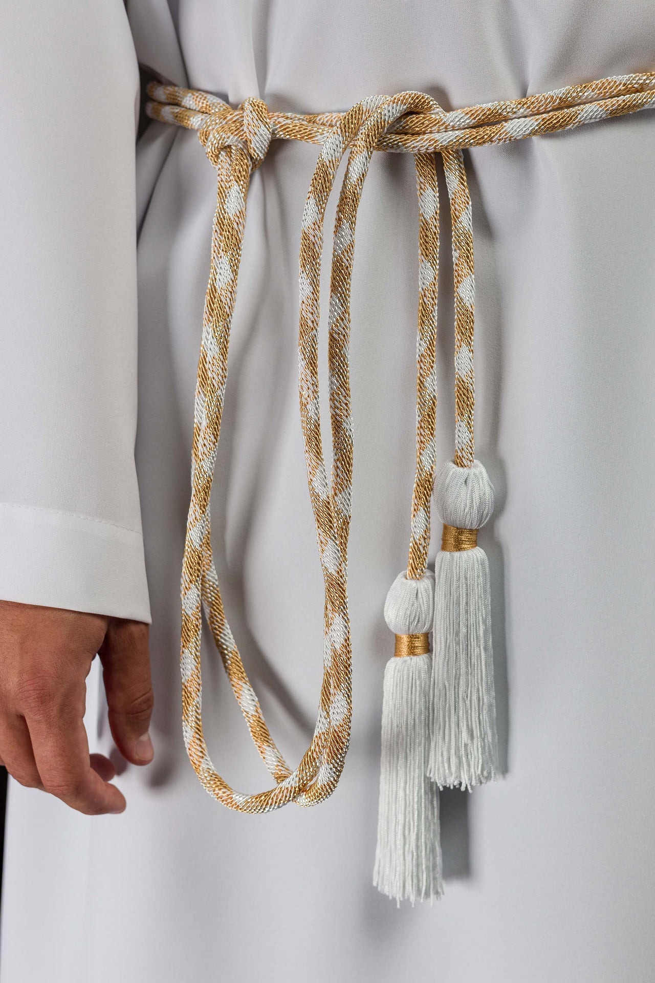 White and Gold Liturgical Cincture Premium - CHASUBLES.COM