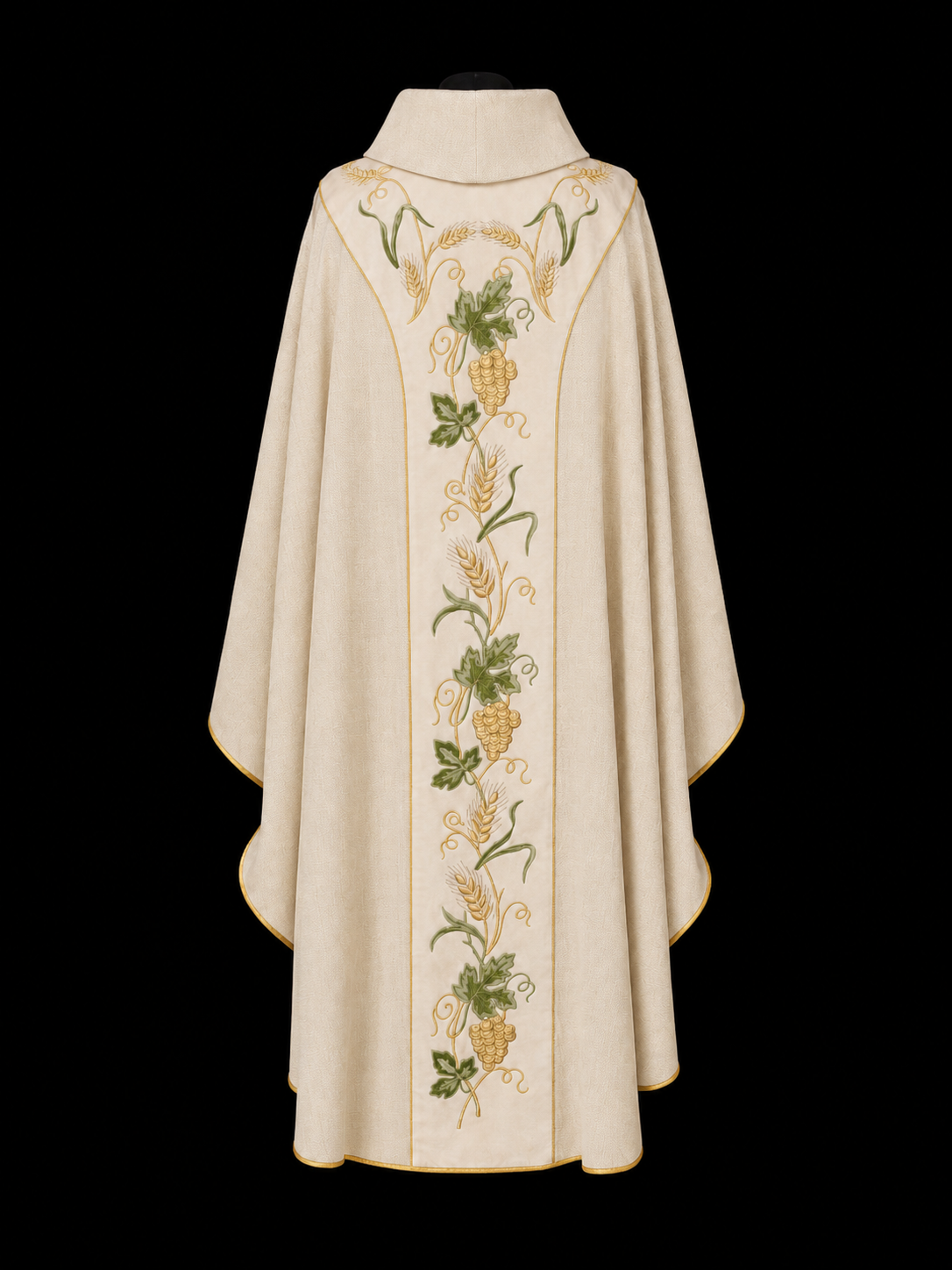 Chasuble with Ecru Velvet Band and IHS Embroidery