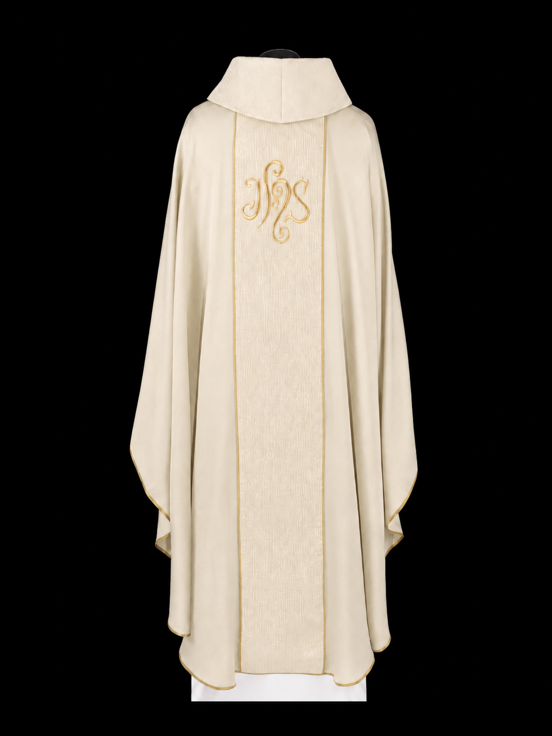 Ecru Chasuble with Decorative Band and IHS Embroidery