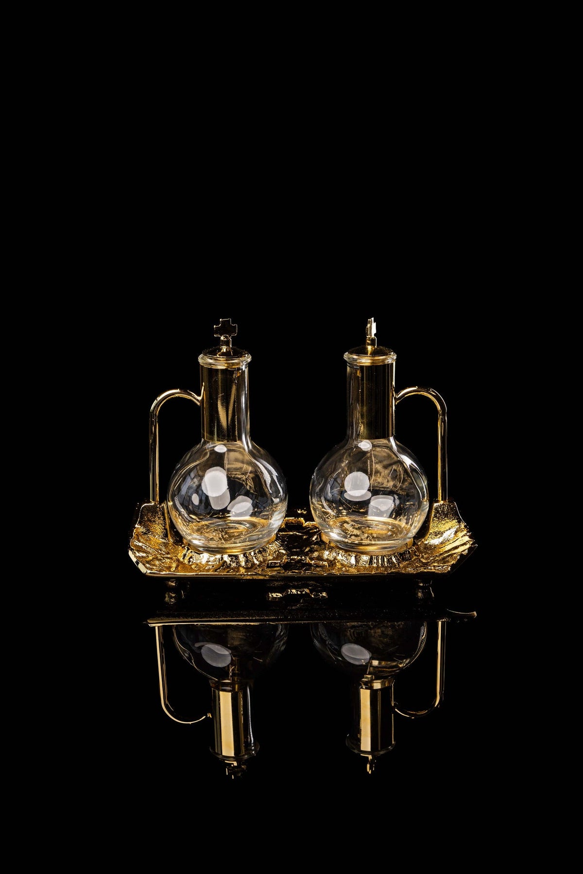 Liturgical Cruets with Gold-Plated Cast-Metal Tray, 100 ml