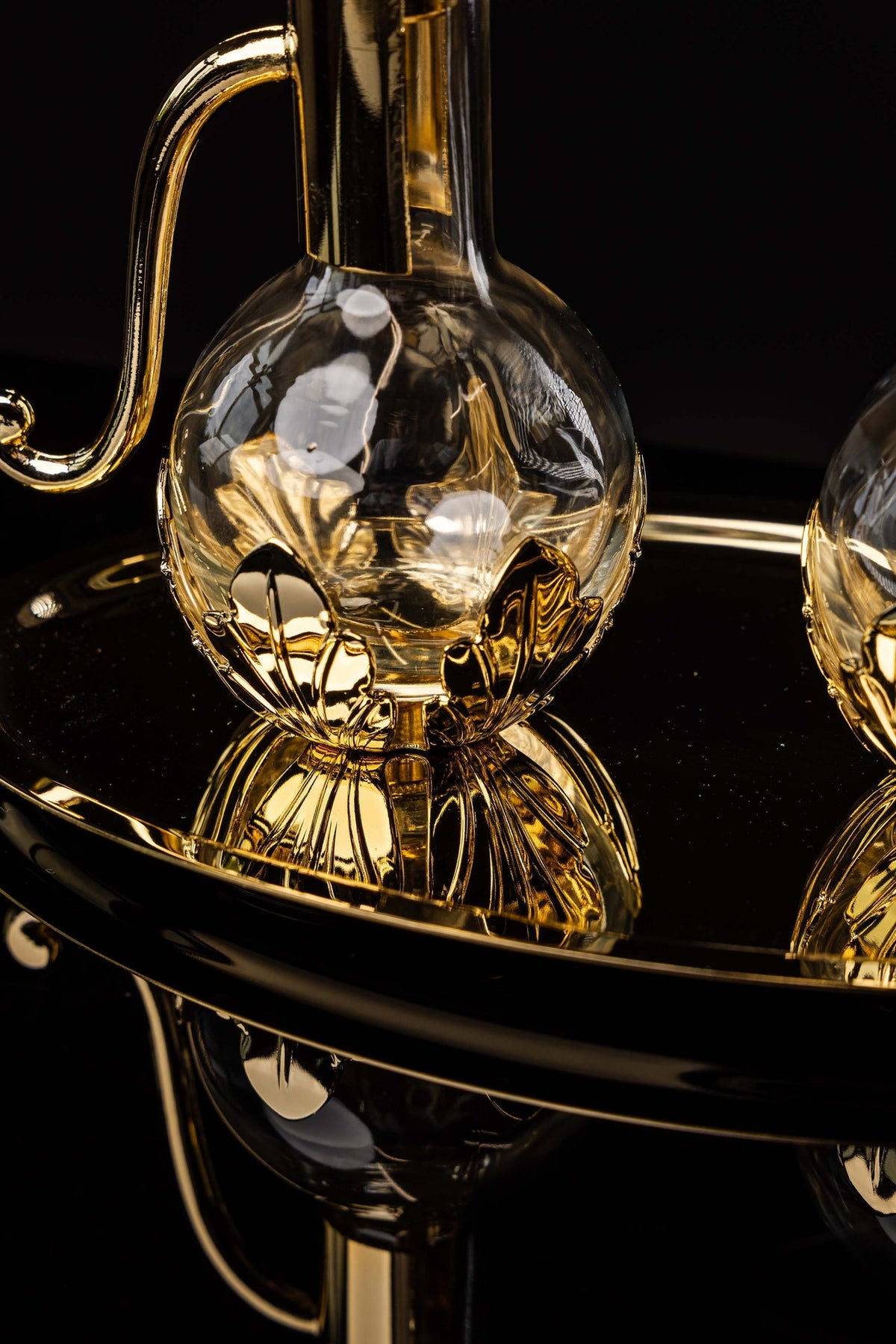 Liturgical Cruets for Wine and Water with Gold-Plated Brass Tray
