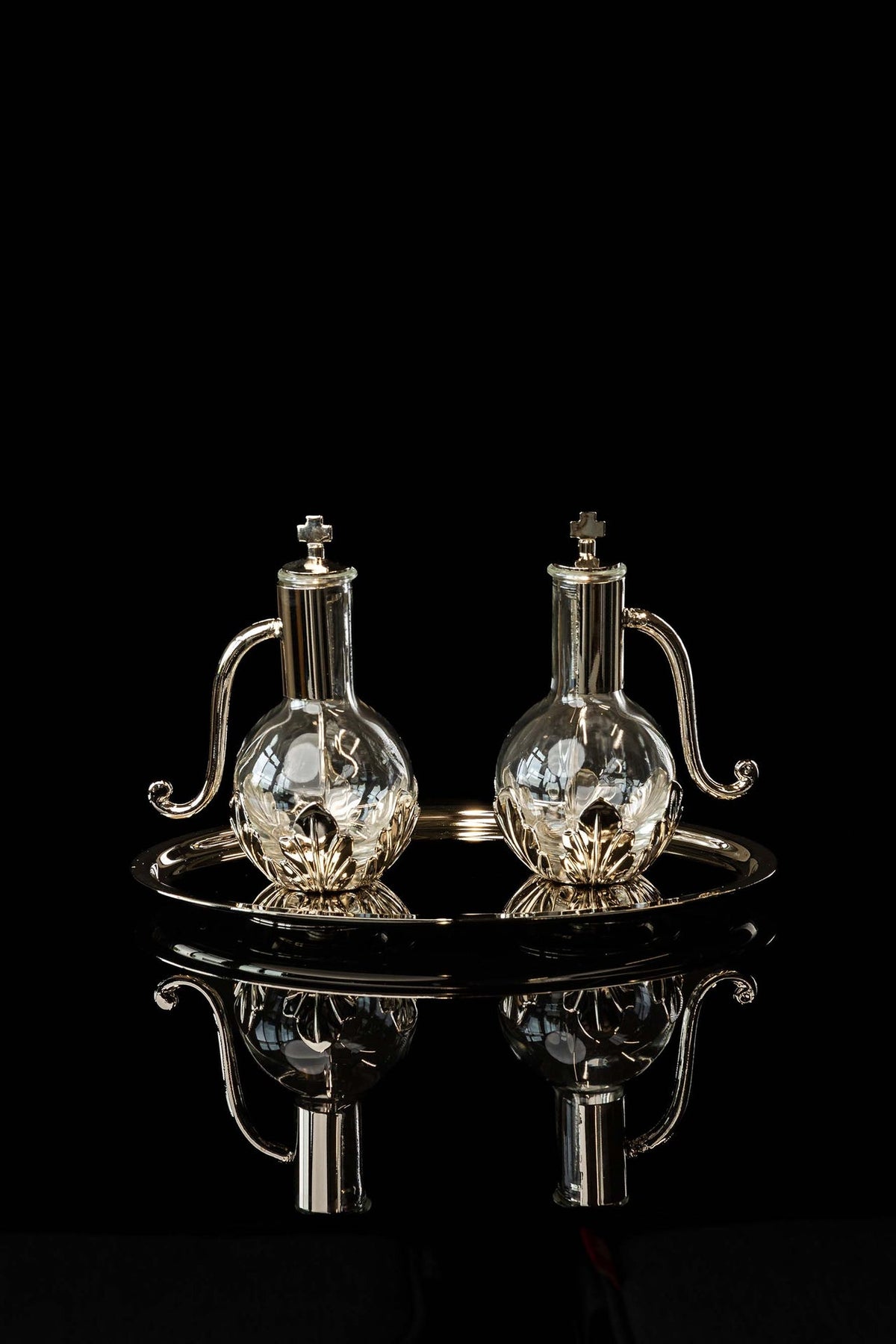 Liturgical Cruets with Silver-Plated Metal Tray, 100 ml