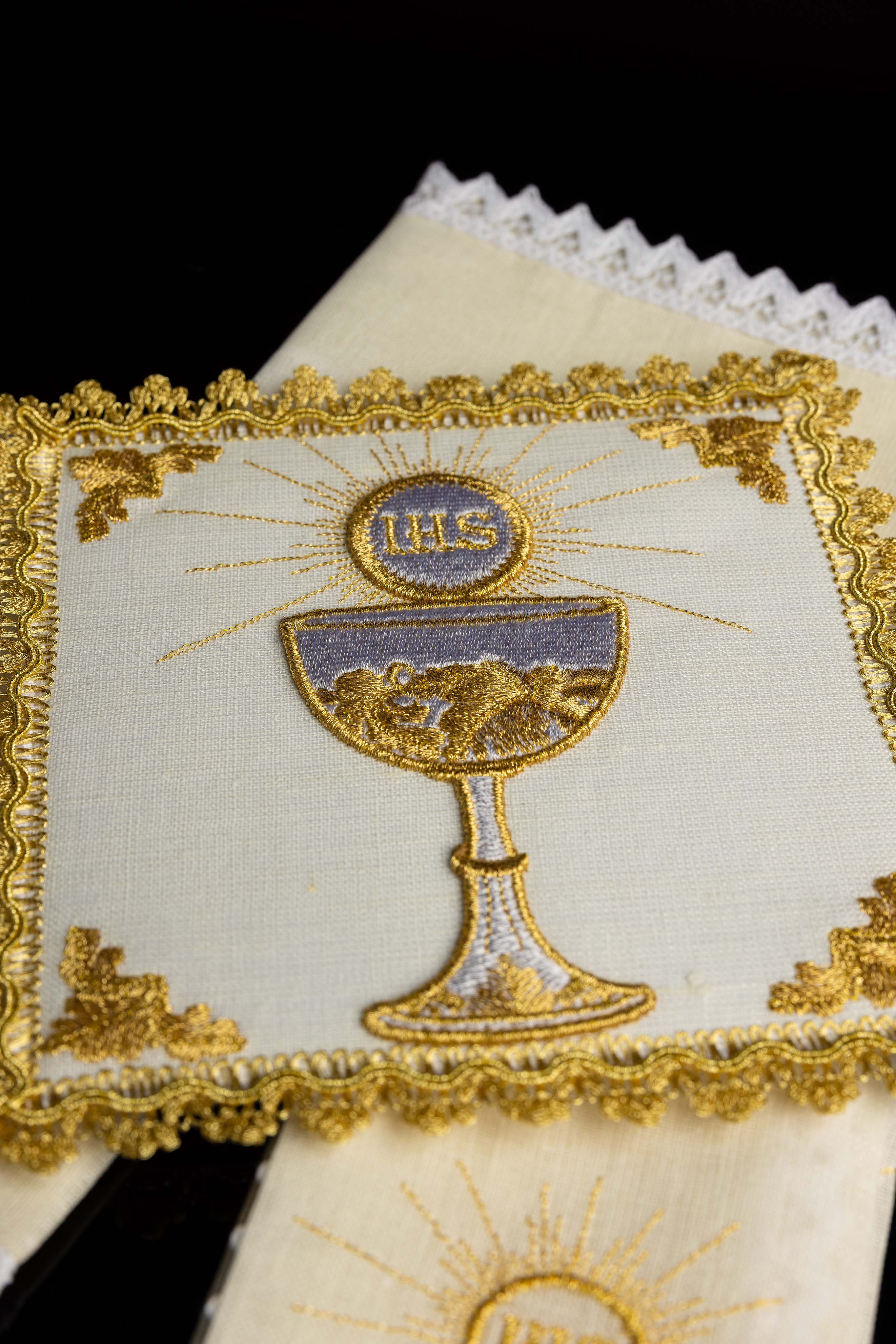 Chalice Set with Golden Chalice Motif and IHS