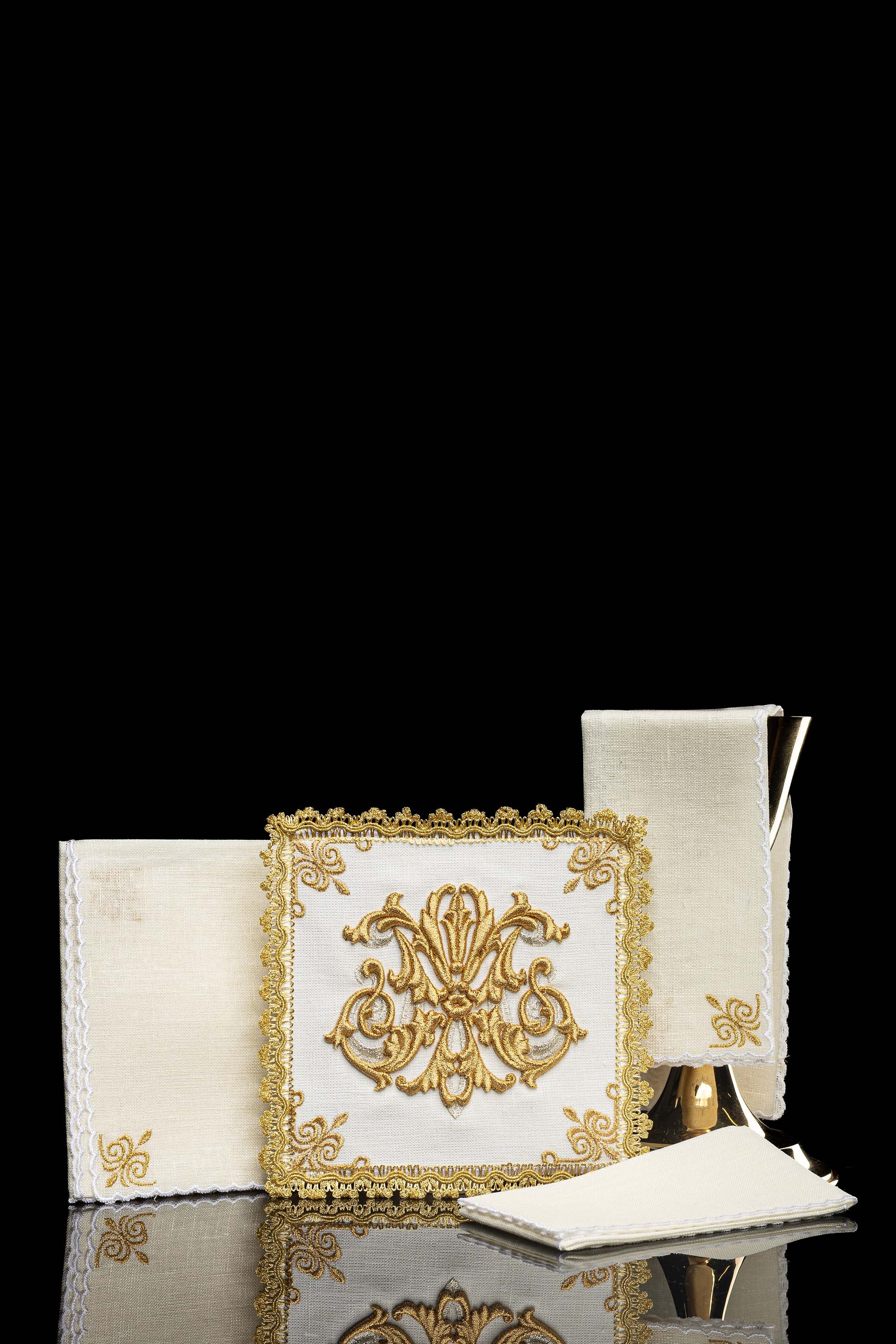 Linen Chalice Linens with Embroidery and Stones