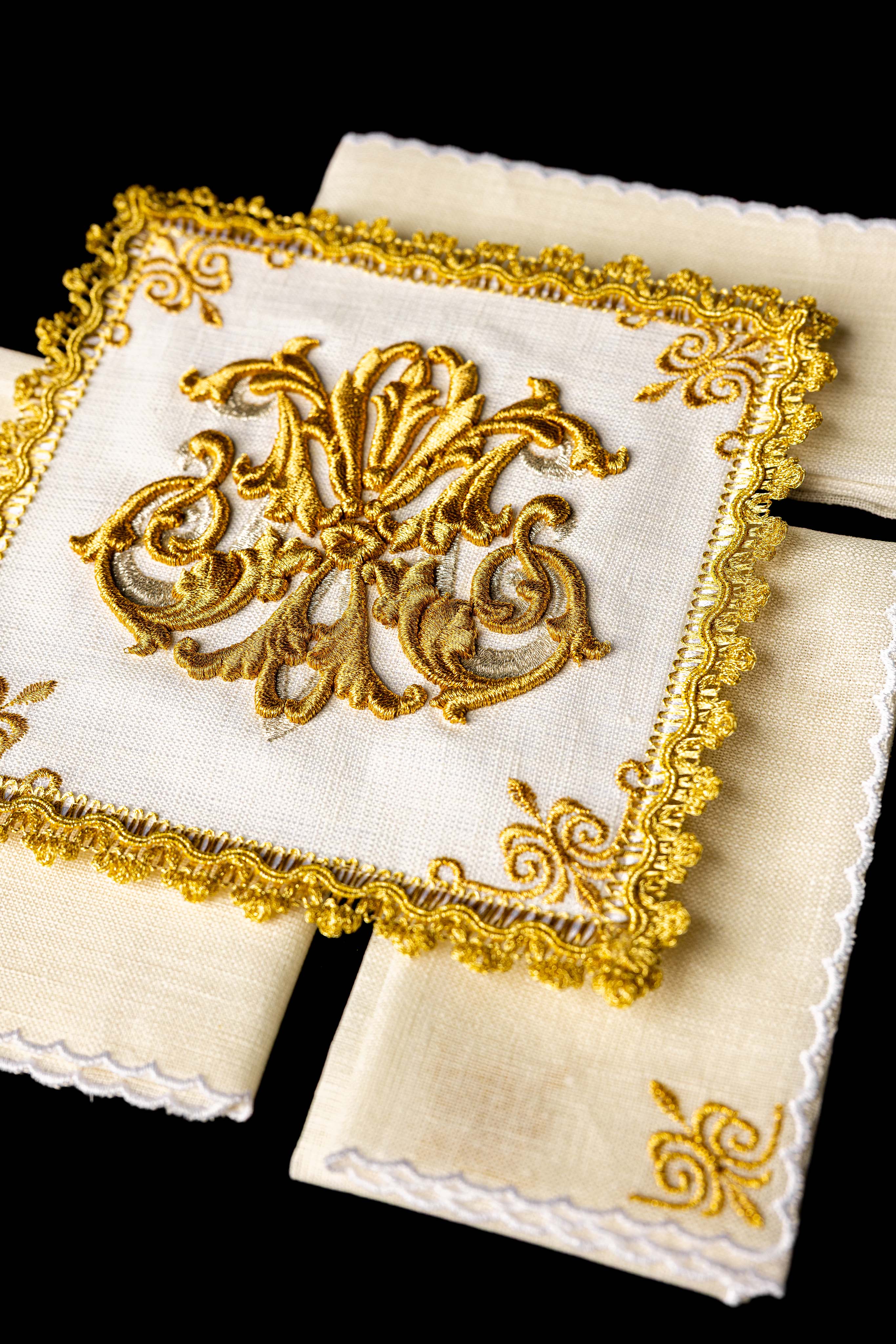 Linen Chalice Linens with Embroidery and Stones