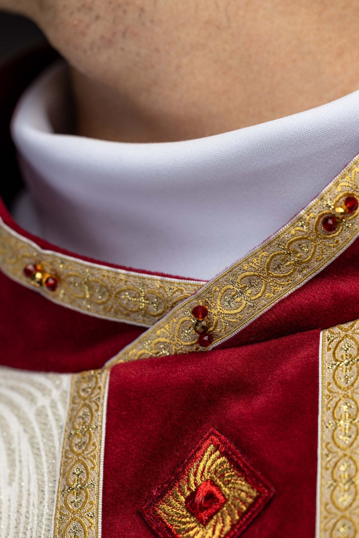 Ecru Chasuble with Natural Stones, Handmade 7012