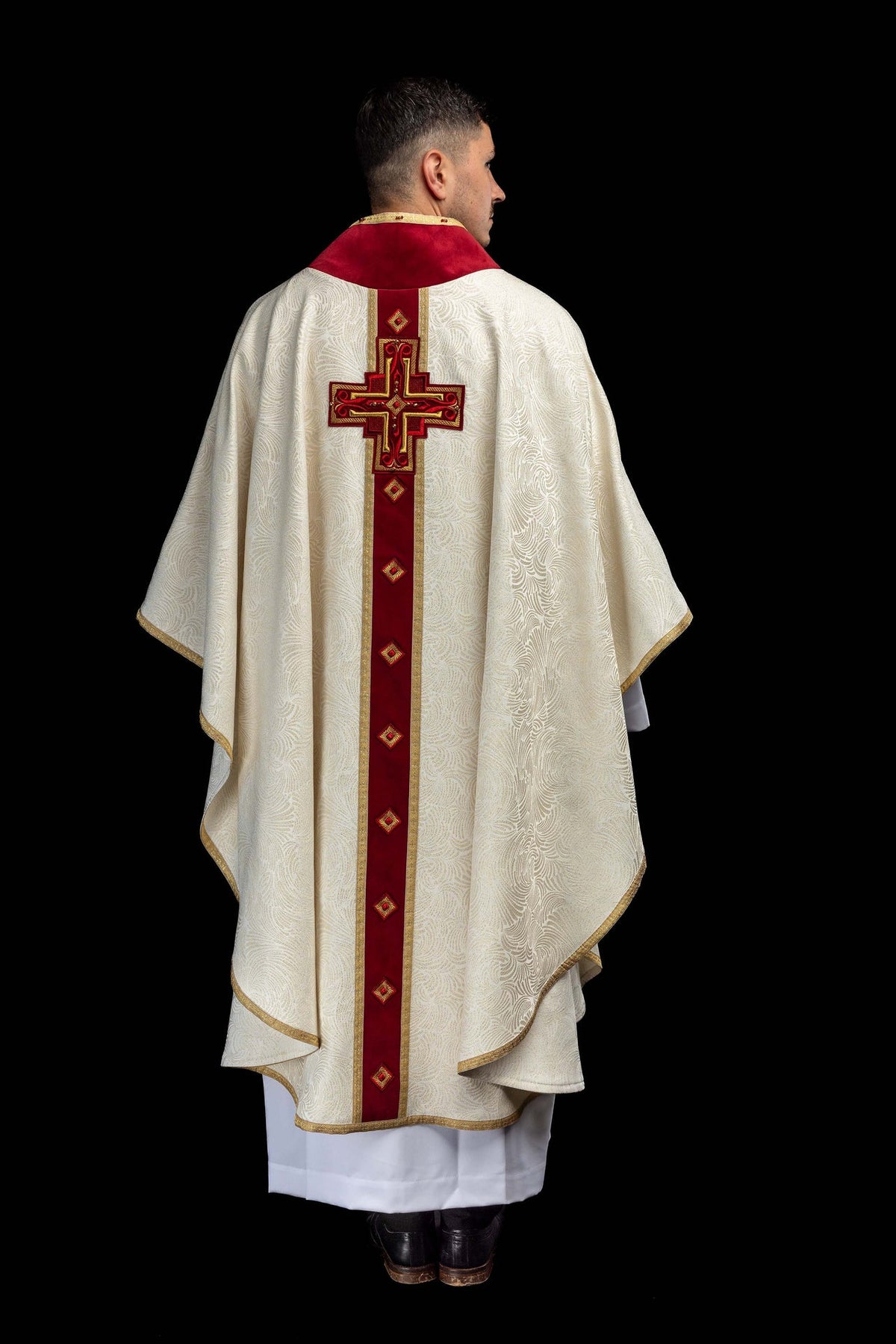 Ecru Chasuble with Natural Stones, Handmade 7012