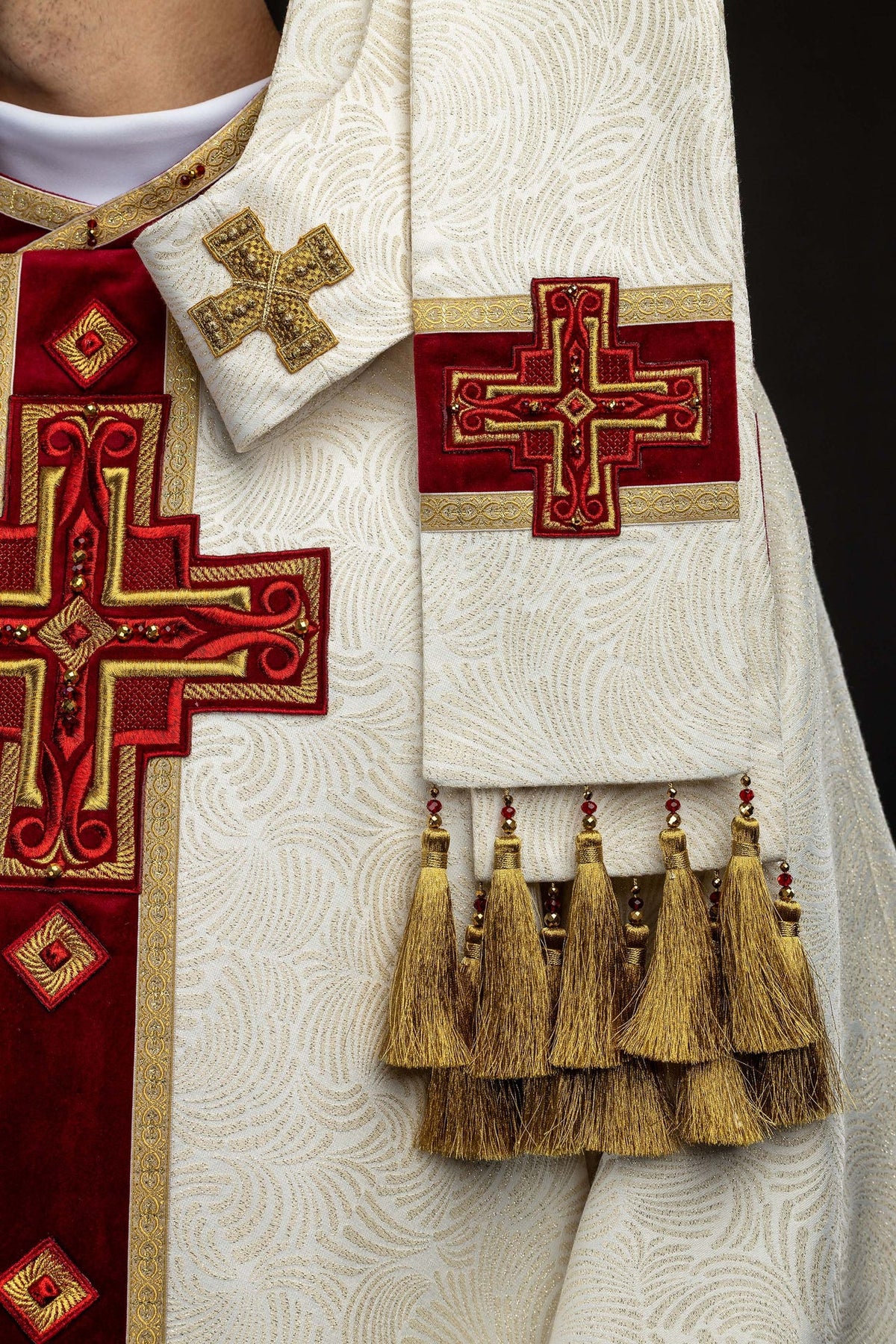 Ecru Chasuble with Natural Stones, Handmade 7012