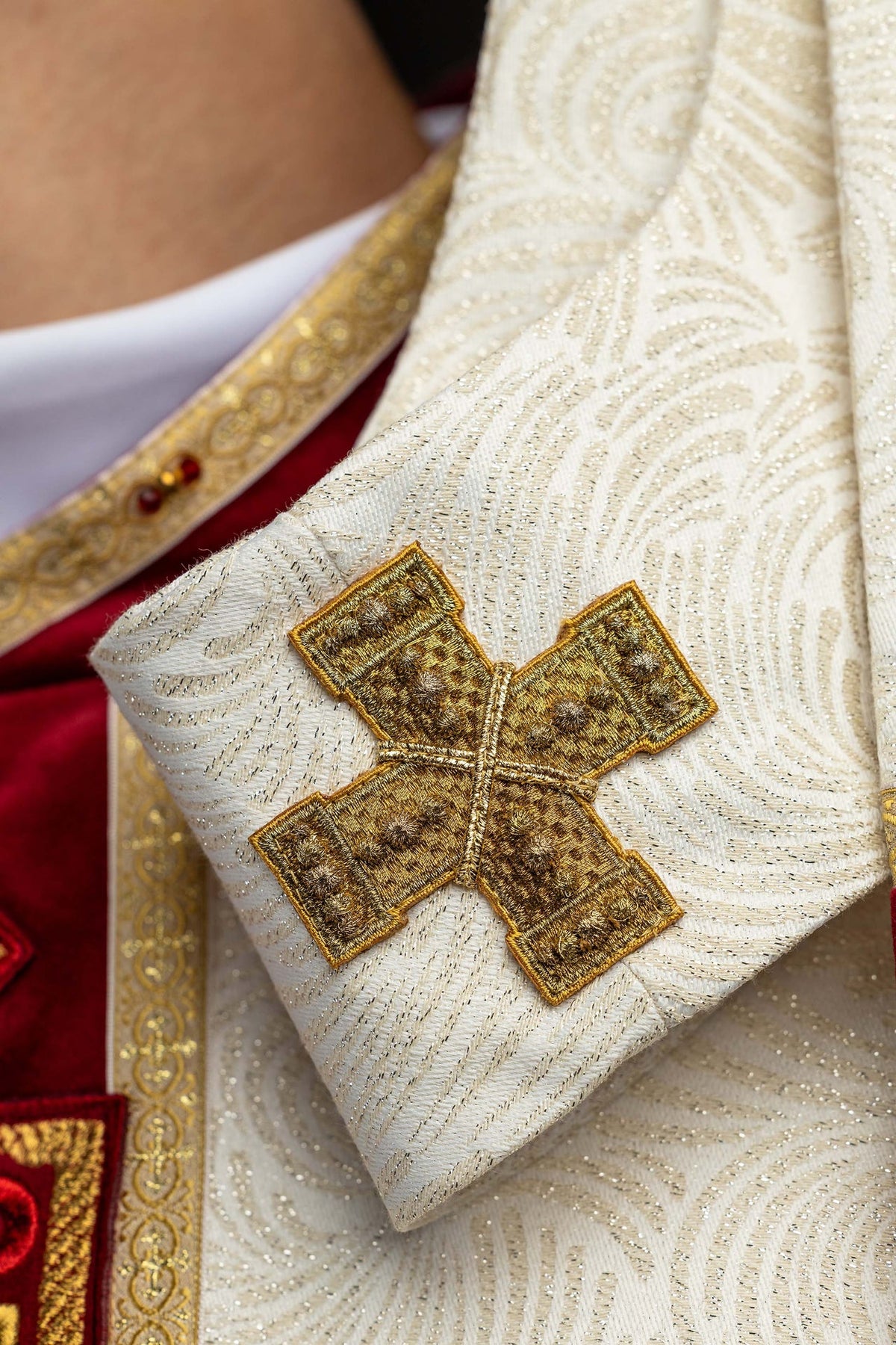Ecru Chasuble with Natural Stones, Handmade 7012