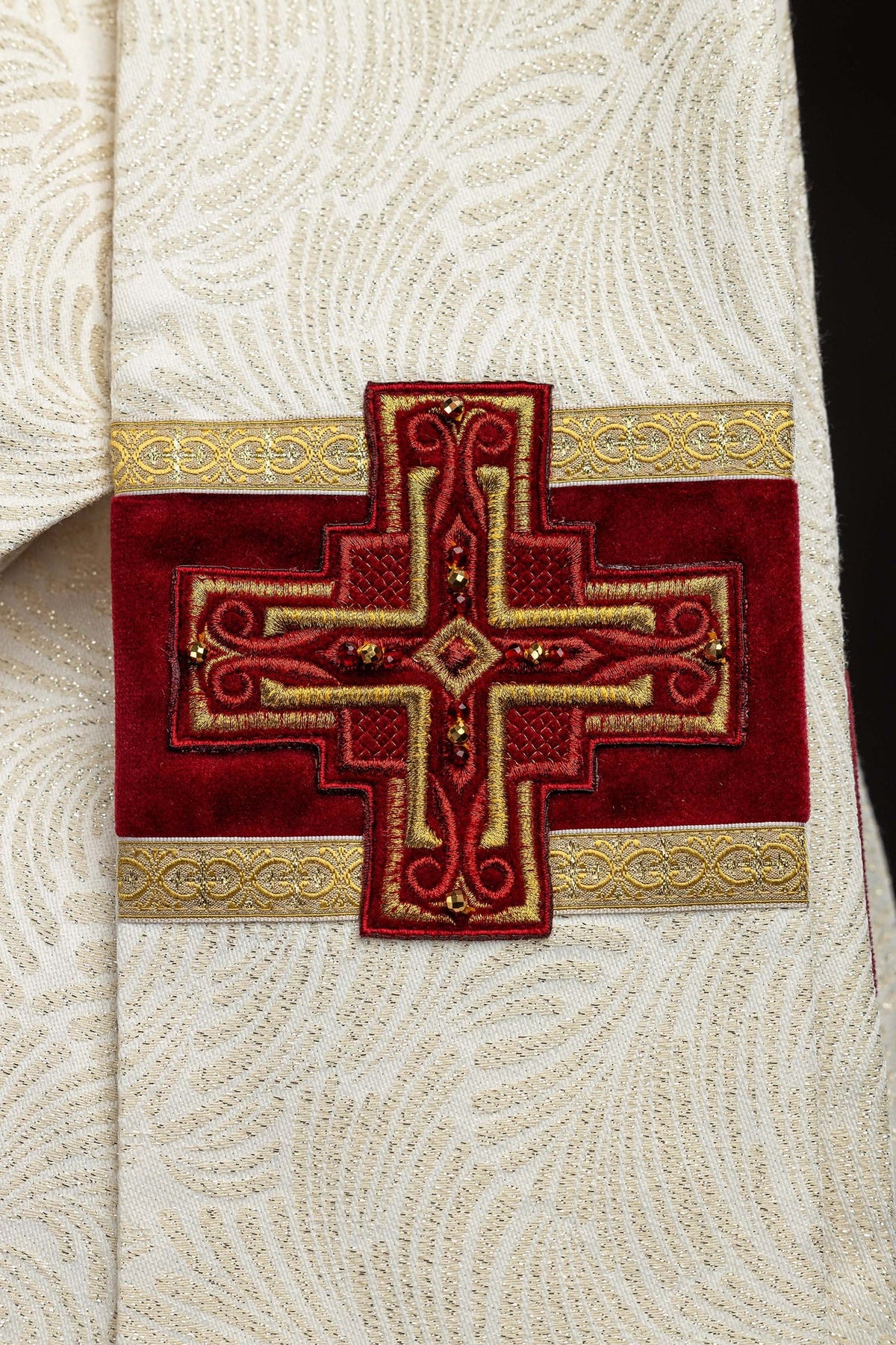 Ecru Chasuble with Natural Stones, Handmade 7012