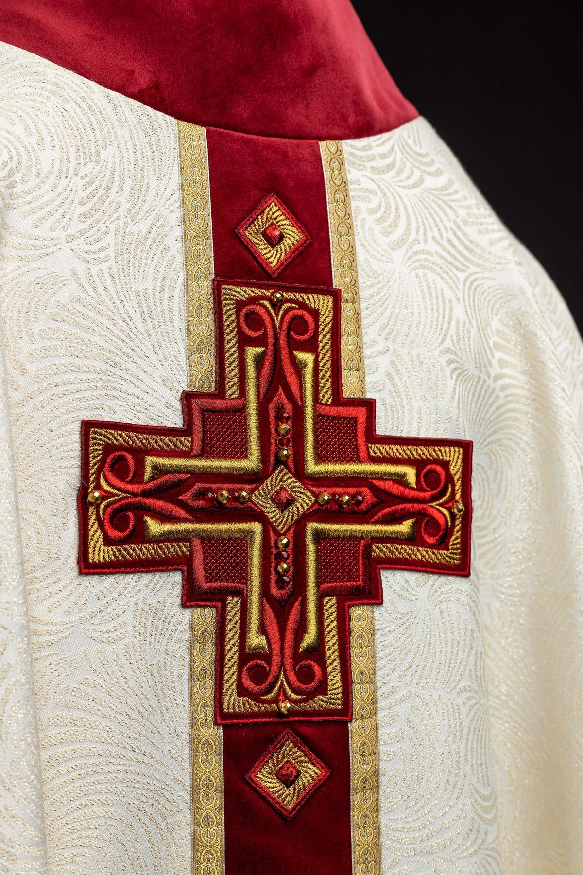 Ecru Chasuble with Natural Stones, Handmade 7012