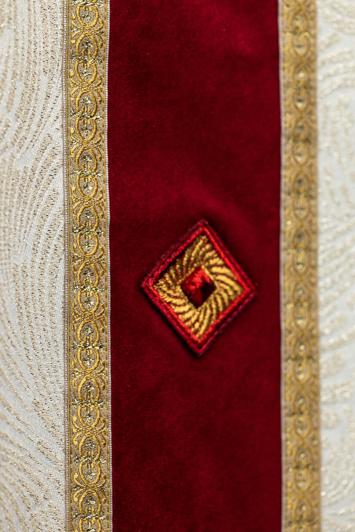 Ecru Chasuble with Natural Stones, Handmade 7012