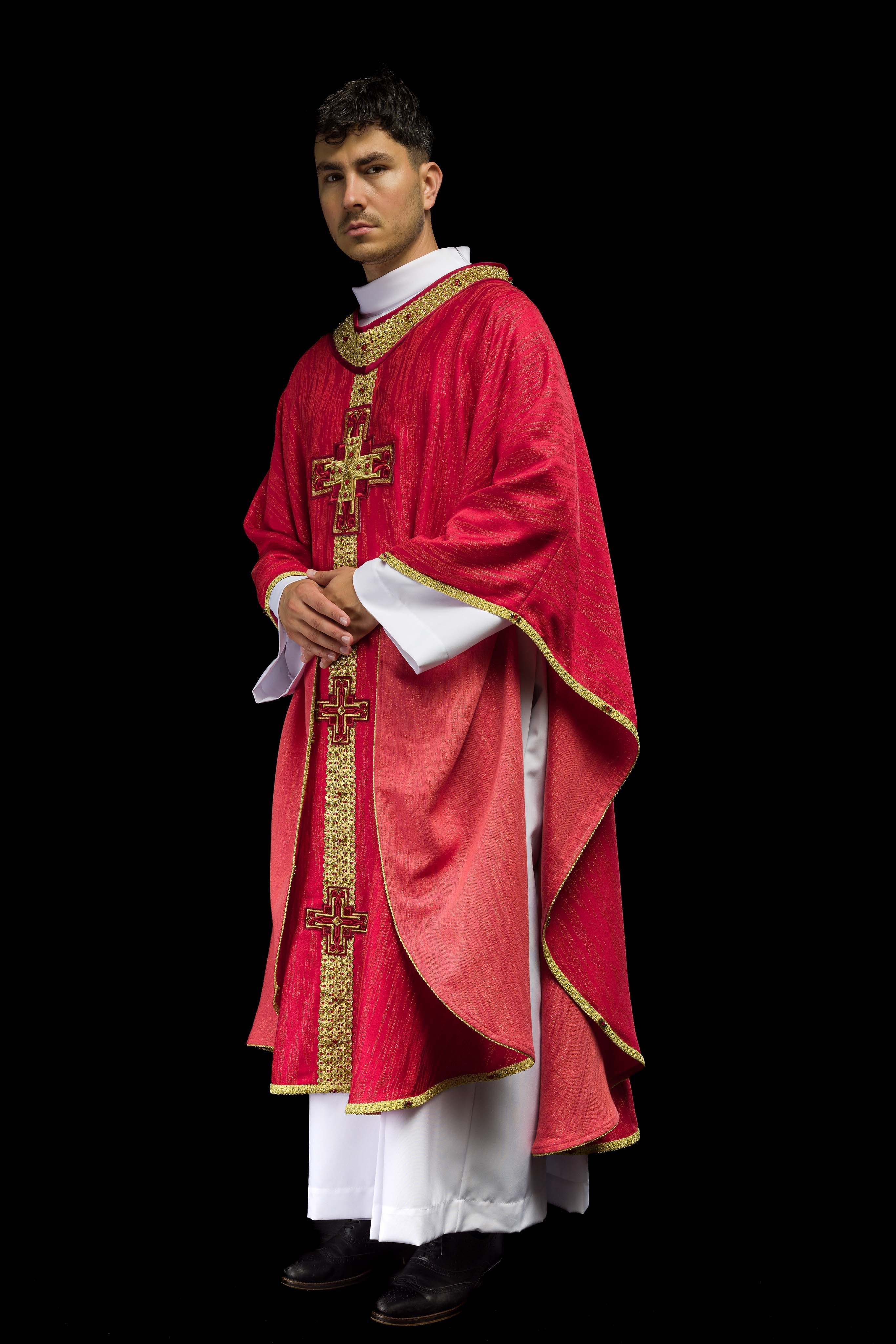 Handmade chasuble with natural stones Handmade 7015 Red - CHASUBLES.COM