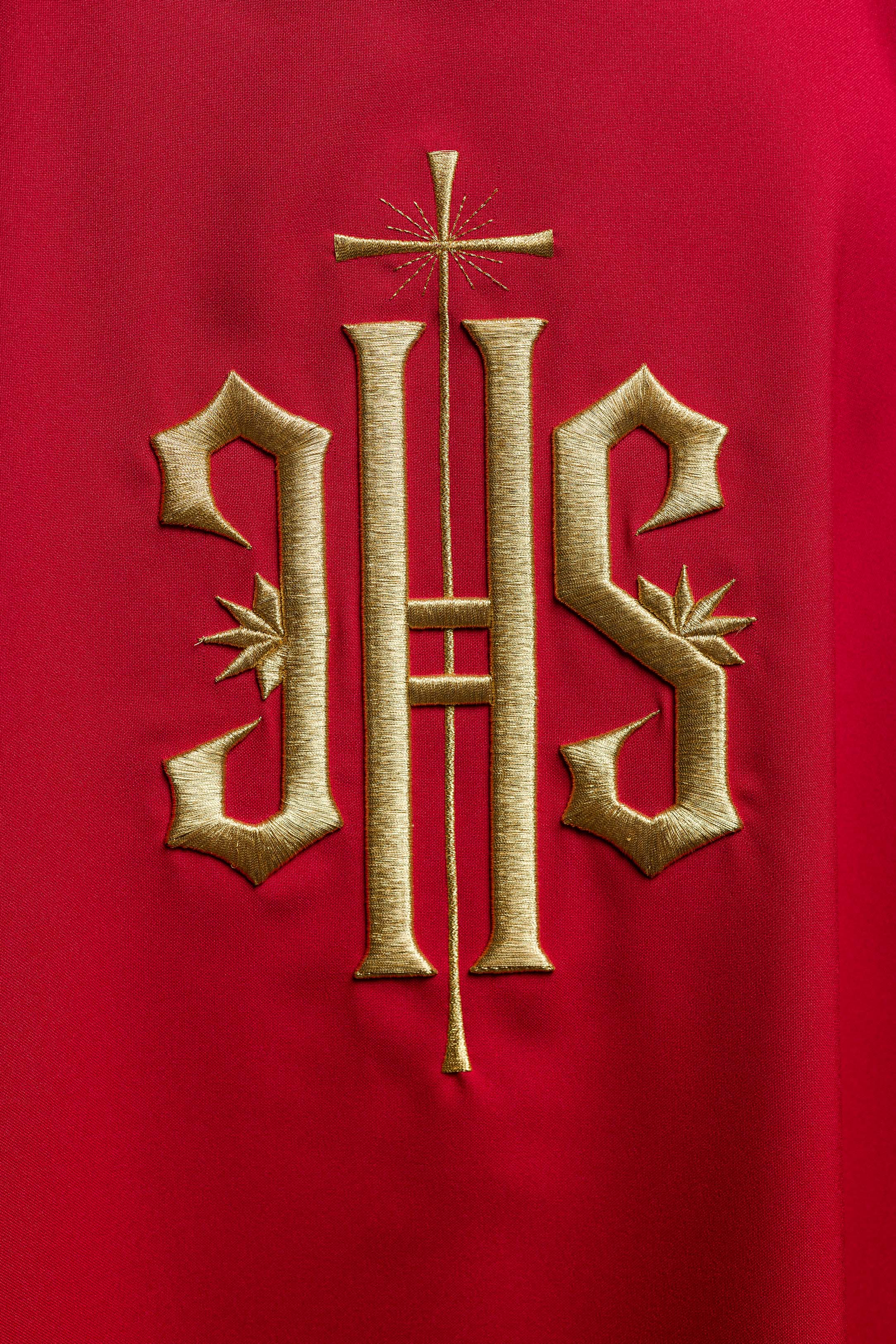 Red Dalmatic with Embroidered Gold IHS