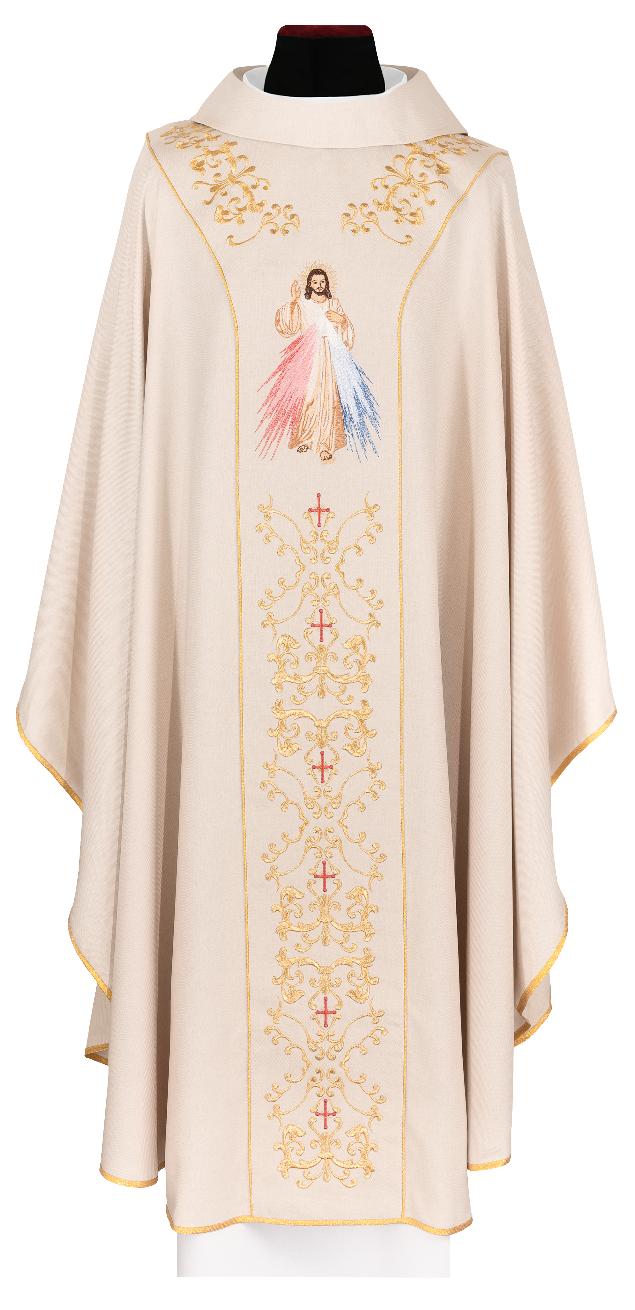 Embroidered ecru chasuble with the image of the Divine Mercy of Jesus