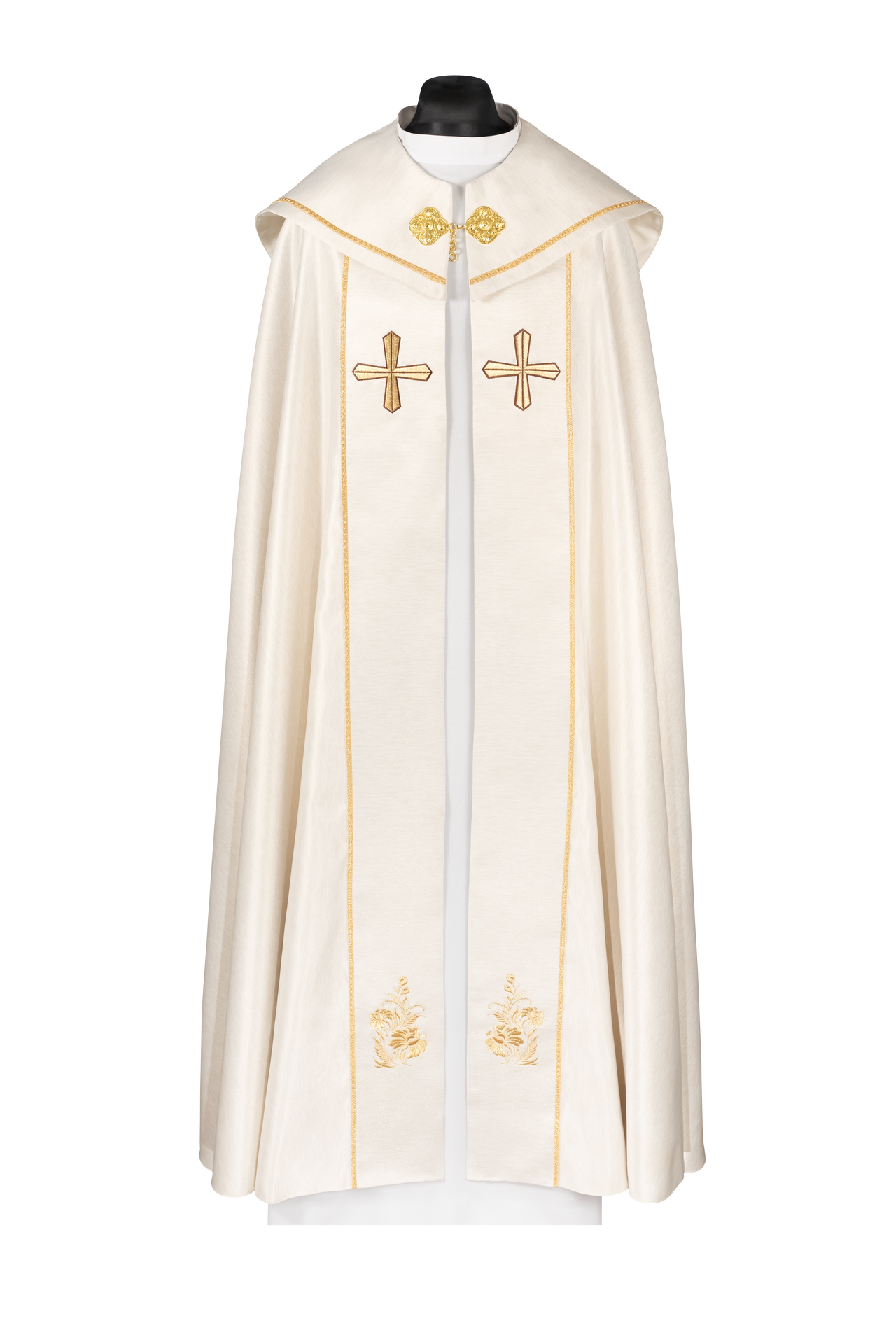 Kapa liturgiczna haftowana z krzyżem ecru - ORNATY.PL