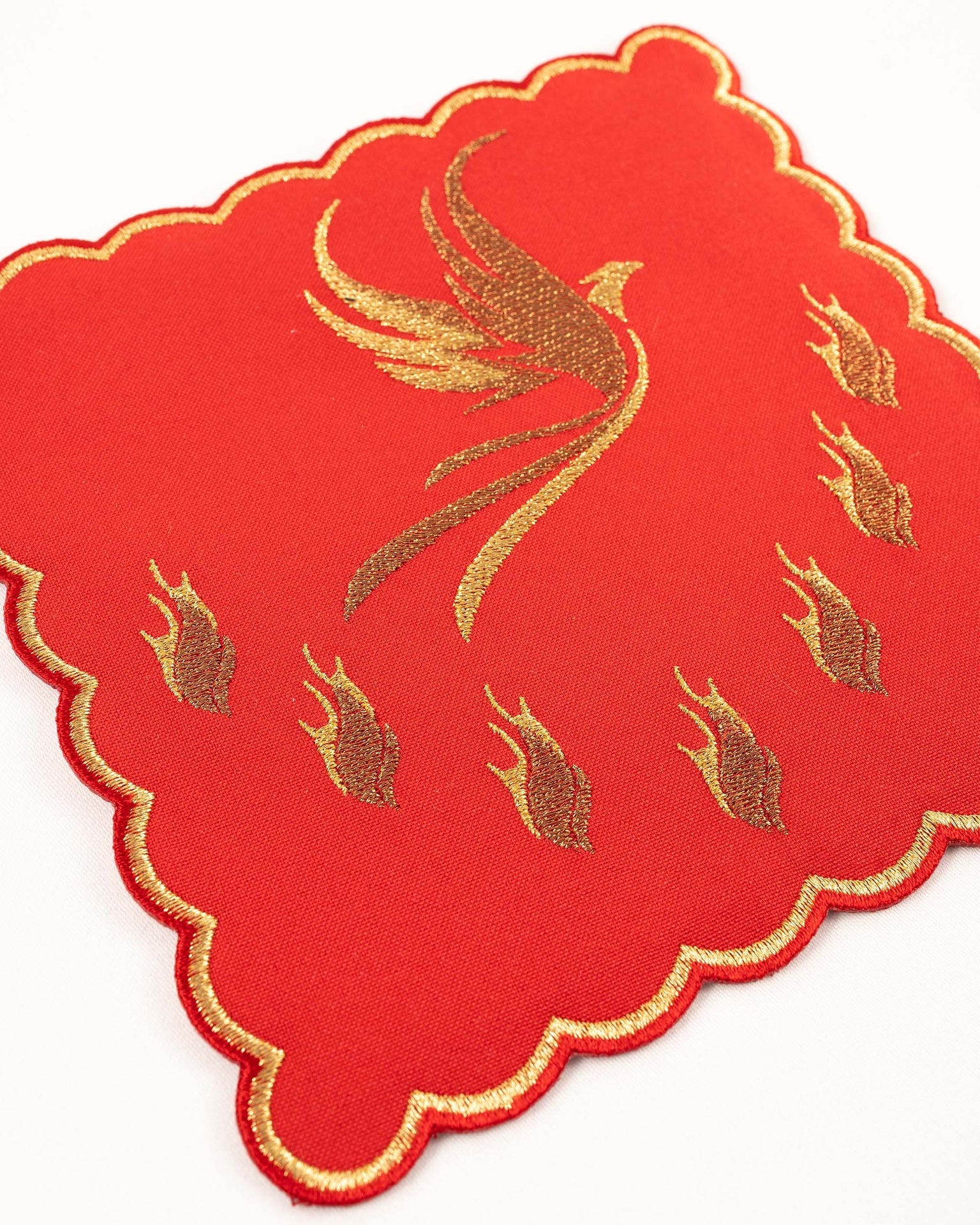 Red chalice linens set with the embroidered Holy Spirit
