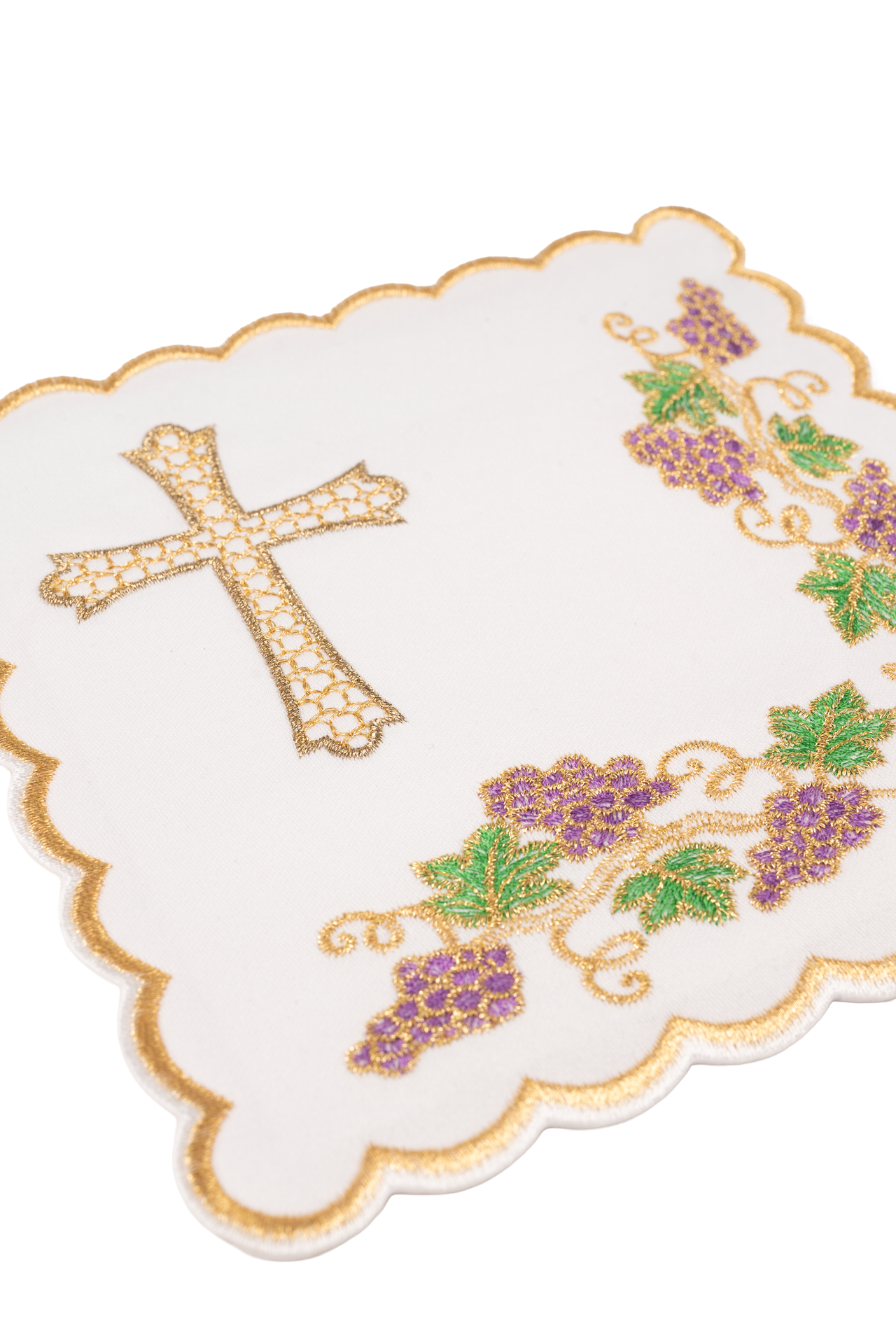 Chalice linens set with a grapevine and cross motif