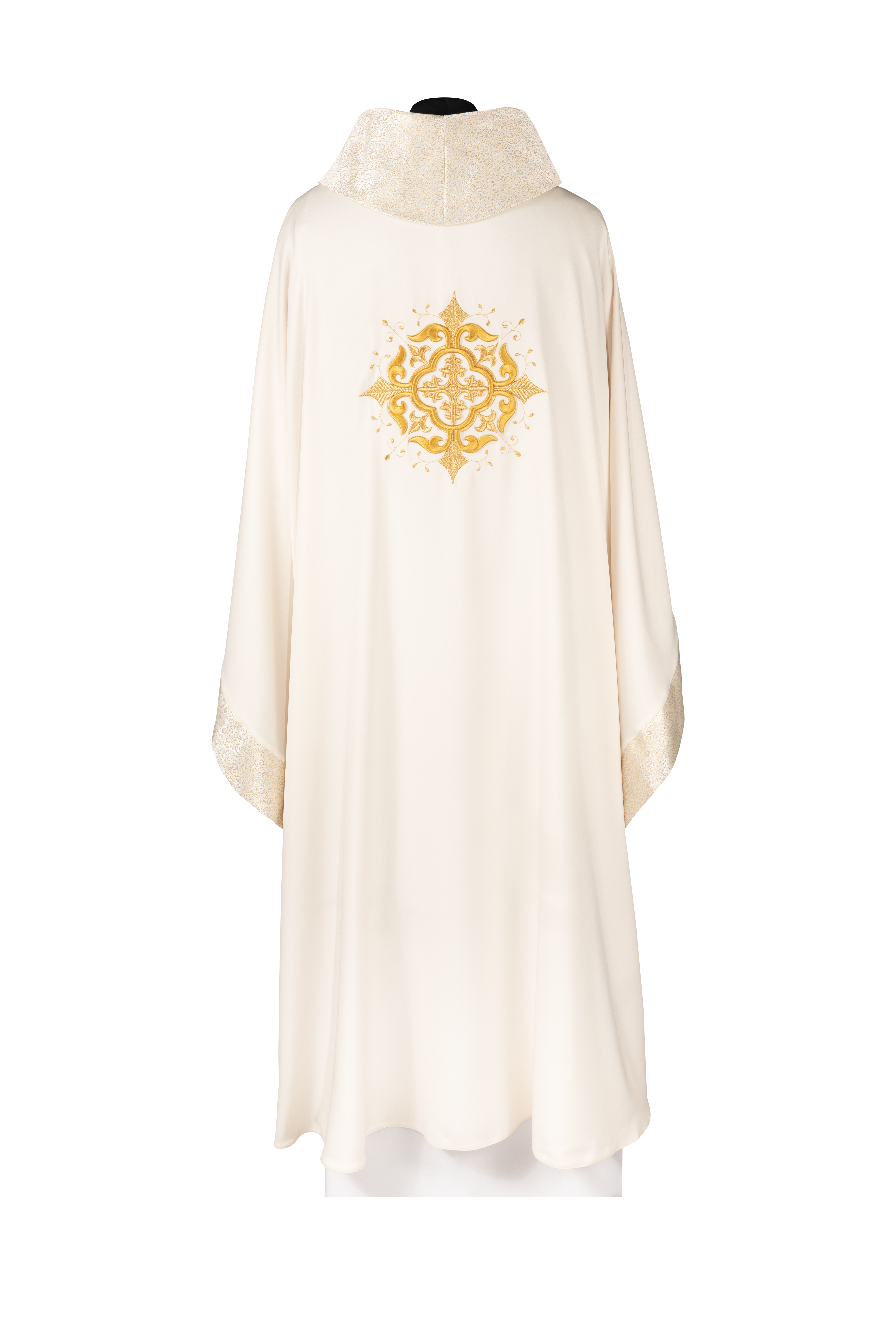 Liturgical chasuble with embroidered cross motif and rich ecru detailing