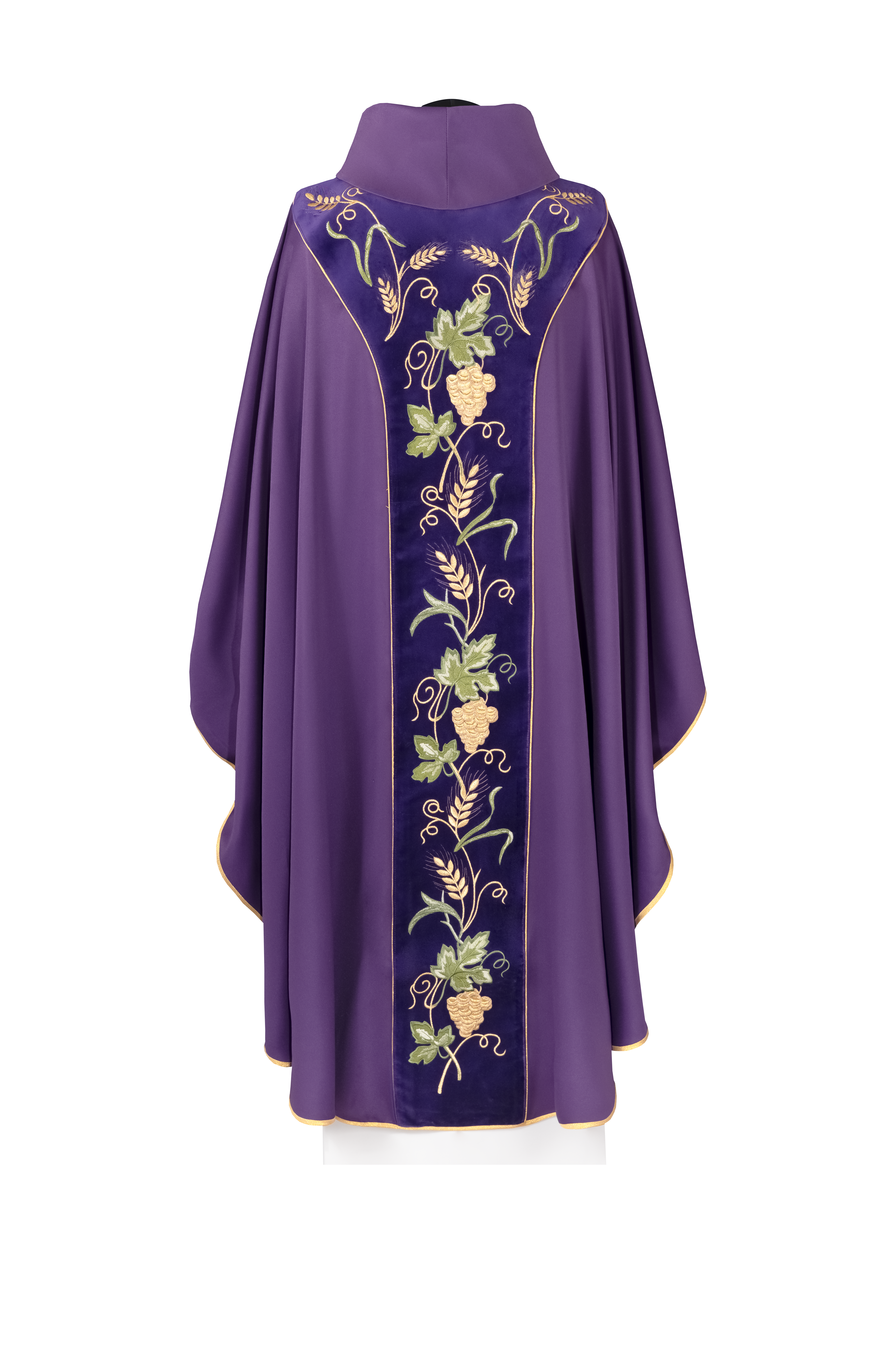 Chasuble with a purple velvet band and IHS embroidery - CHASUBLES.COM