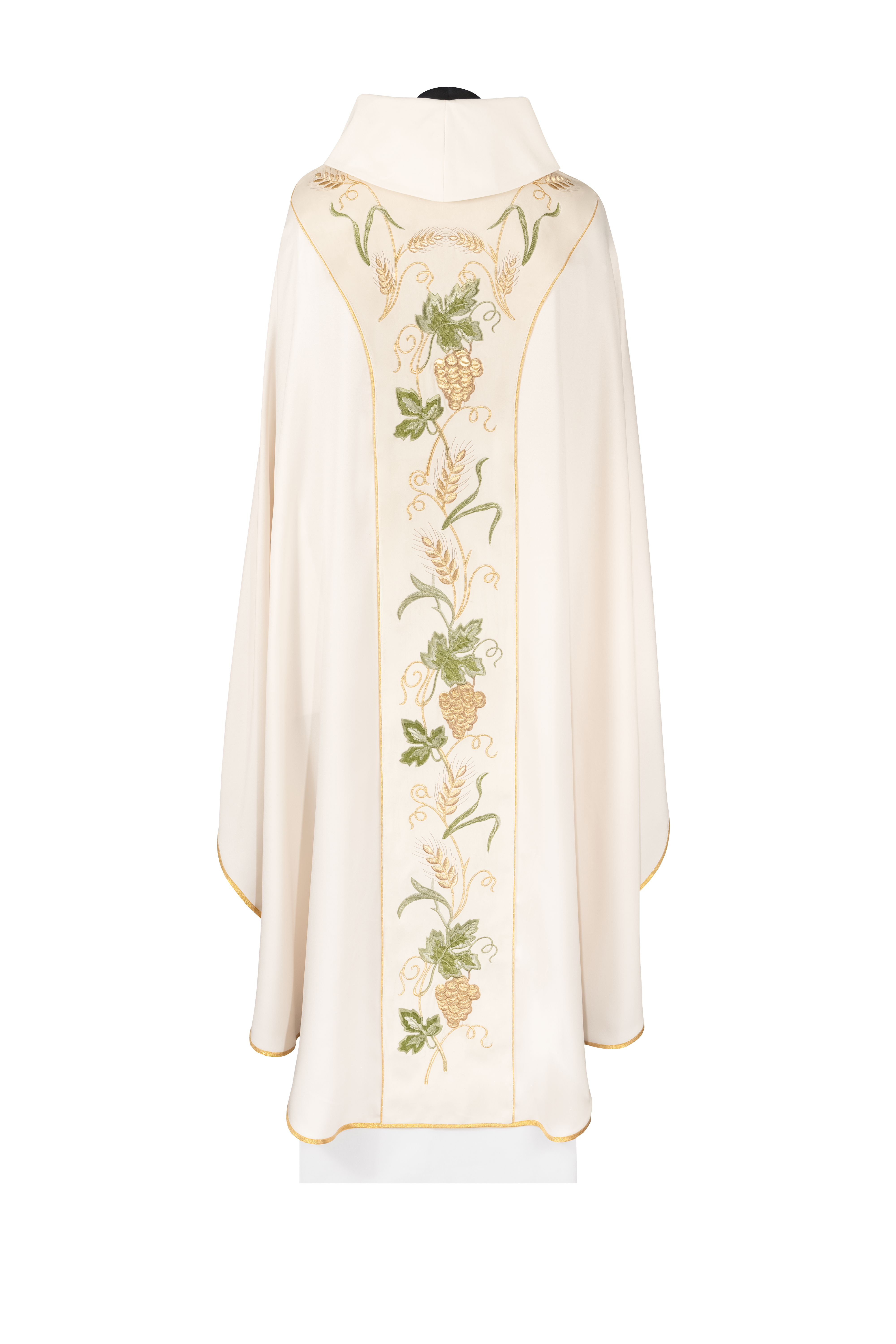 Chasuble with an ecru velvet band and IHS embroidery - CHASUBLES.COM