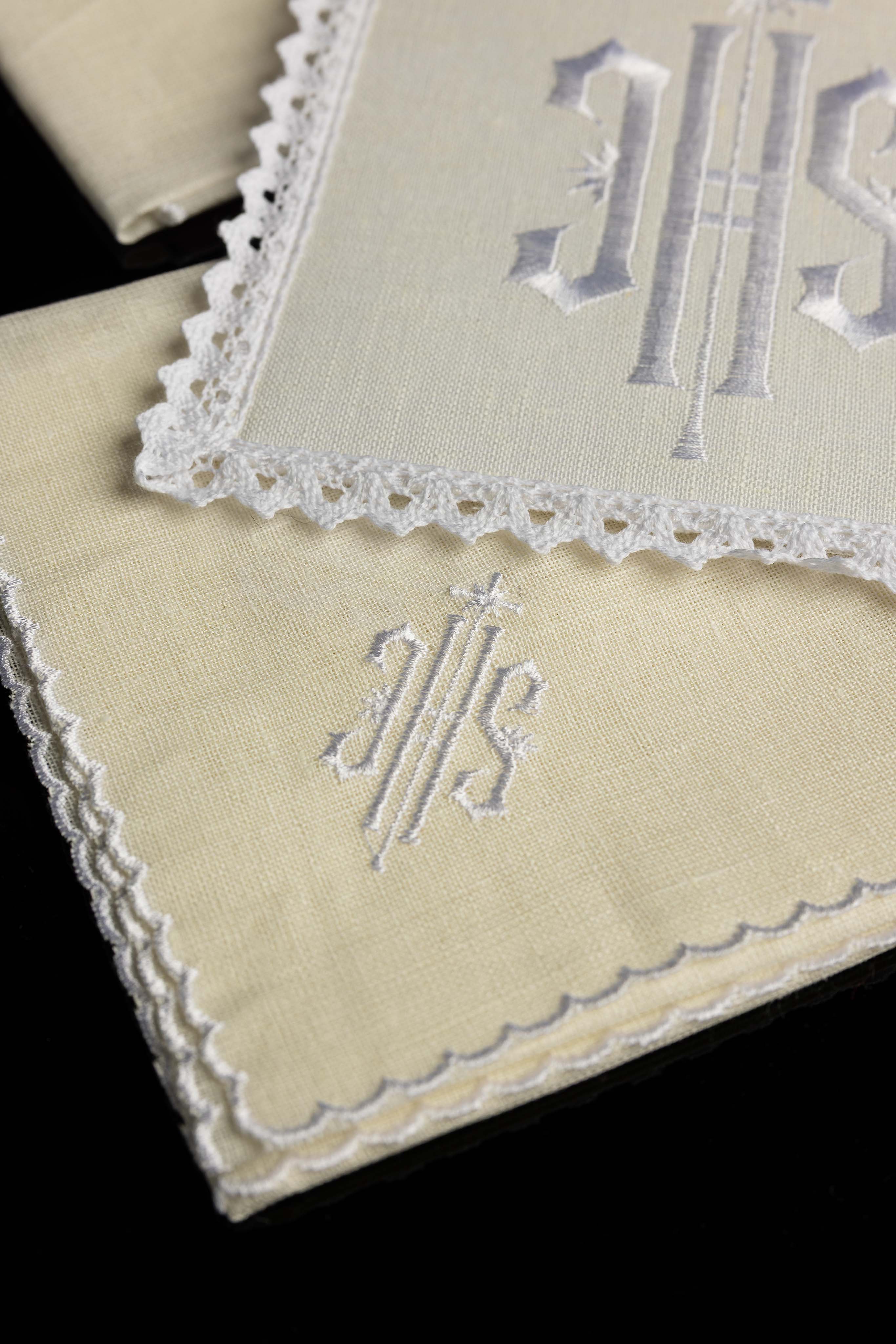 Embroidered altar linen IHS White