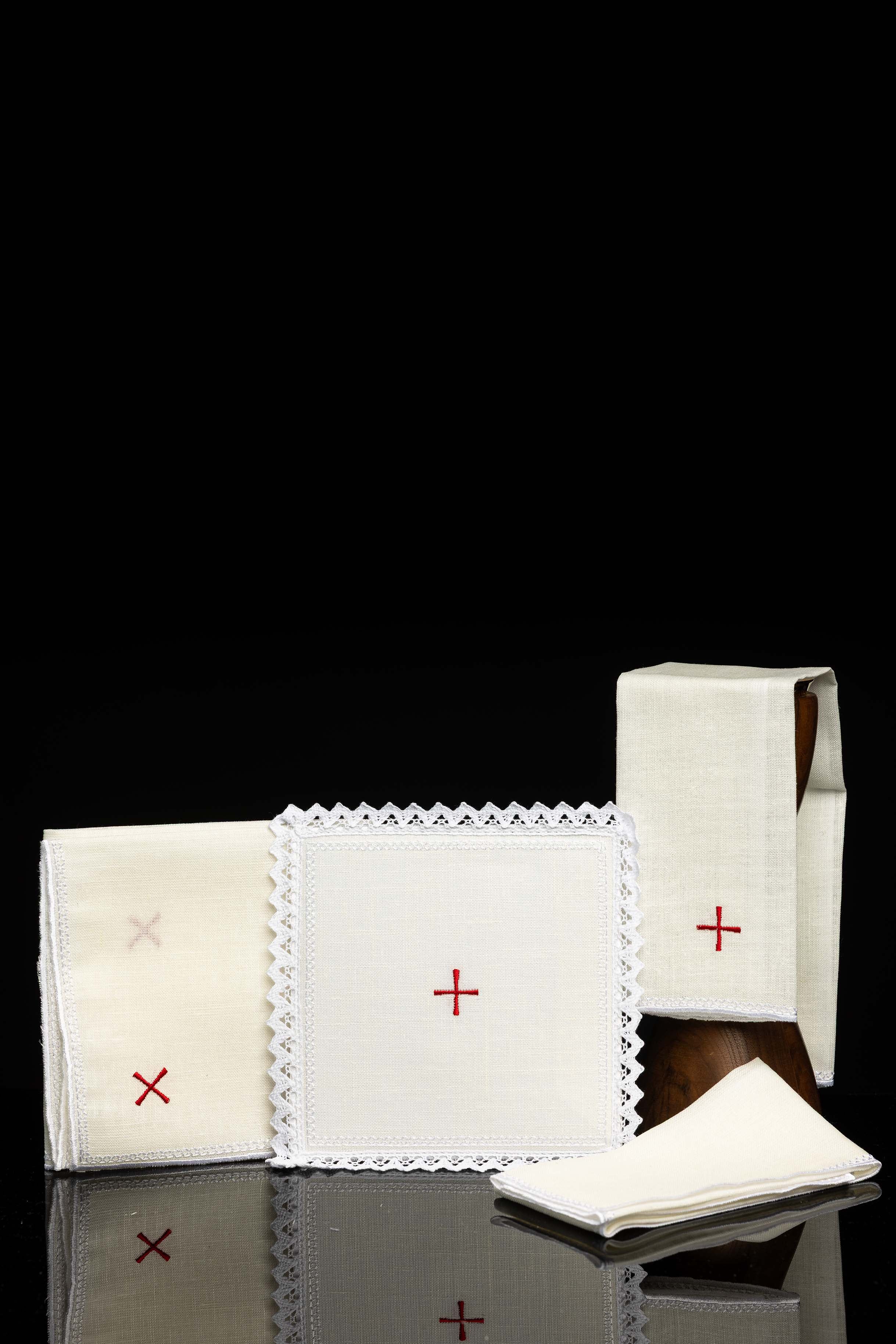 Embroidered altar linen small red cross