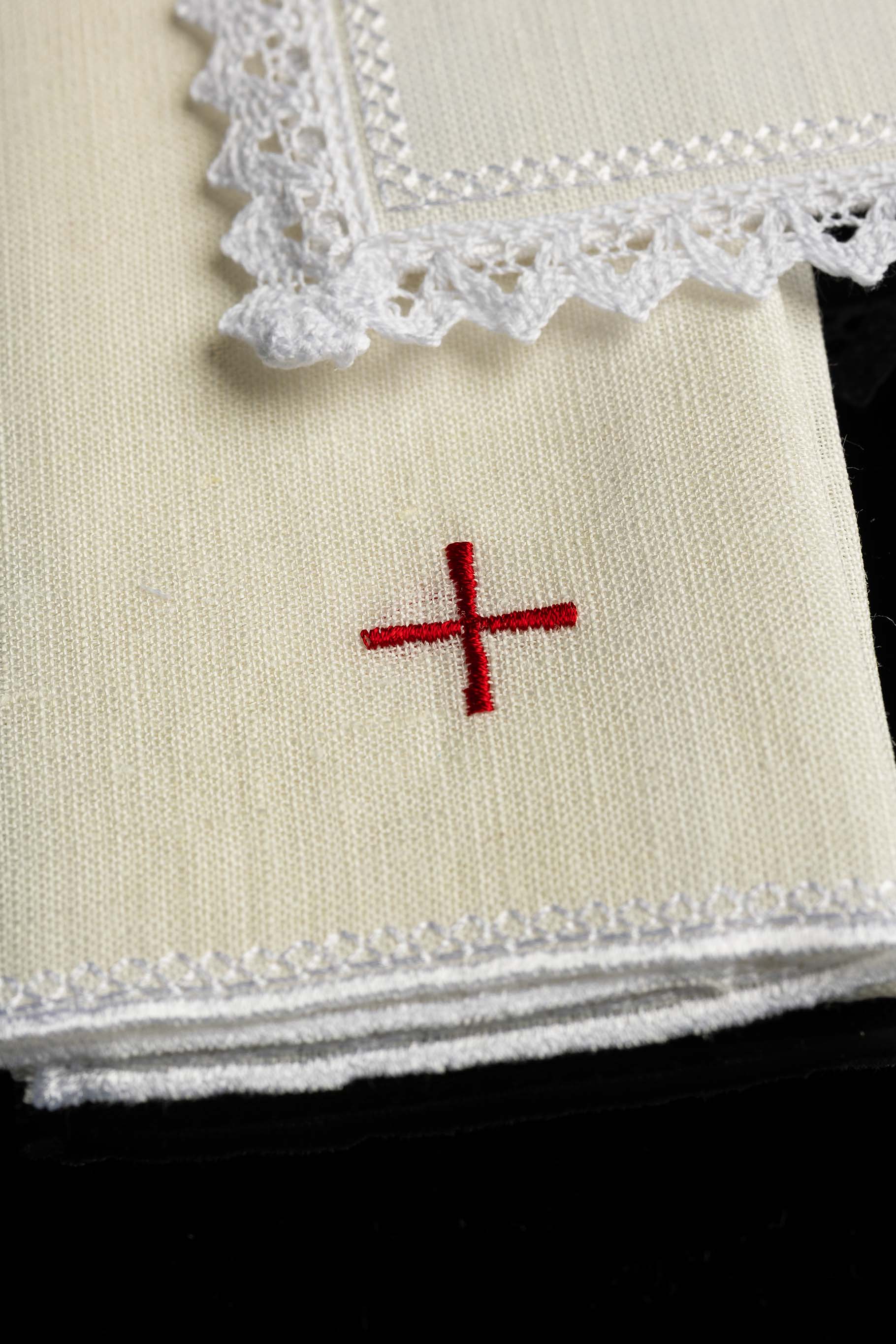 Embroidered altar linen small red cross