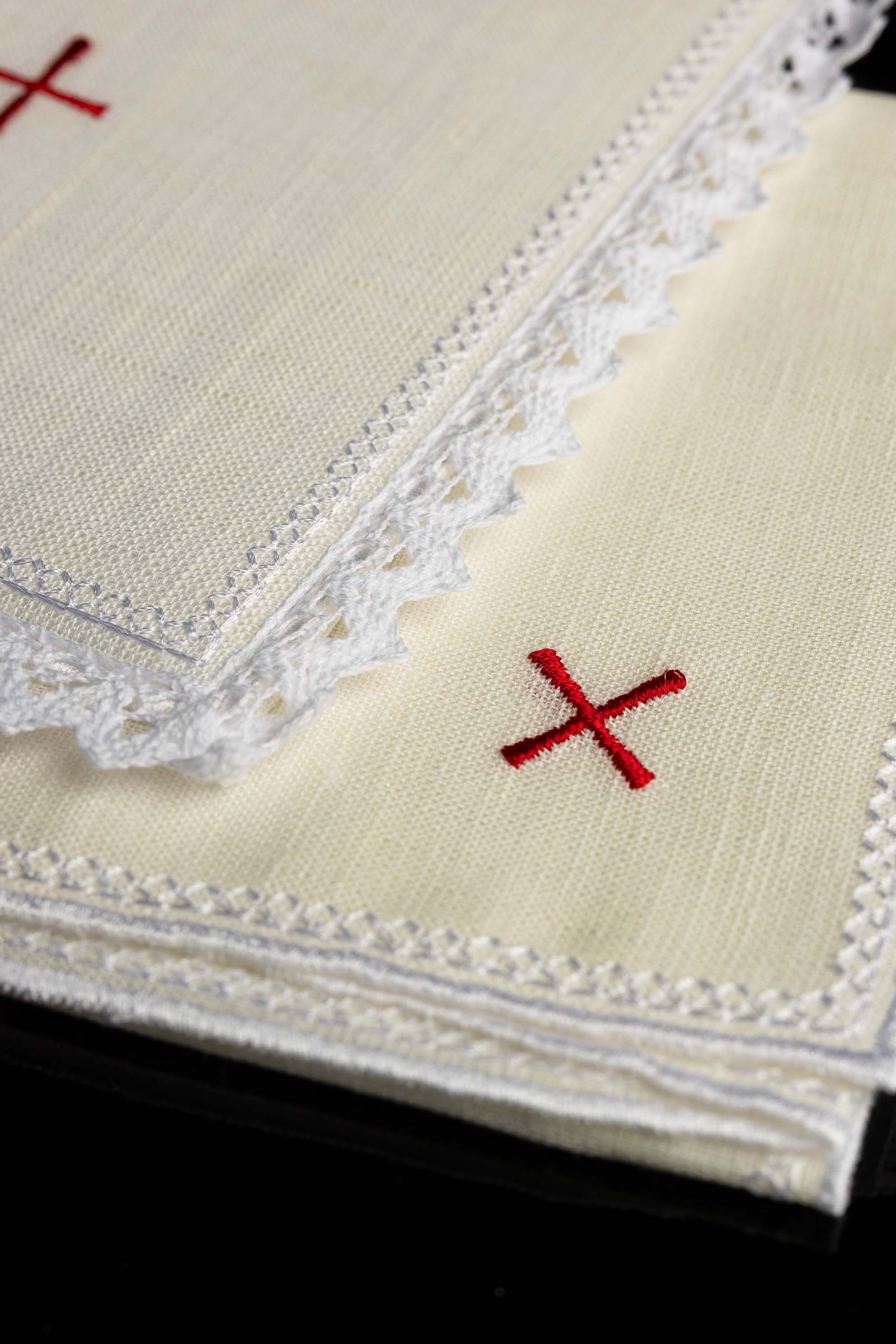 Embroidered altar linen small red cross