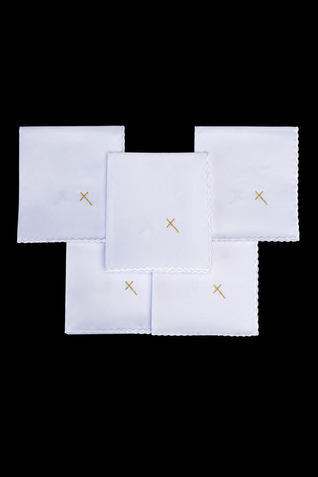 White Set of 5 Liturgical Corporals with Gold Cross Embroidery