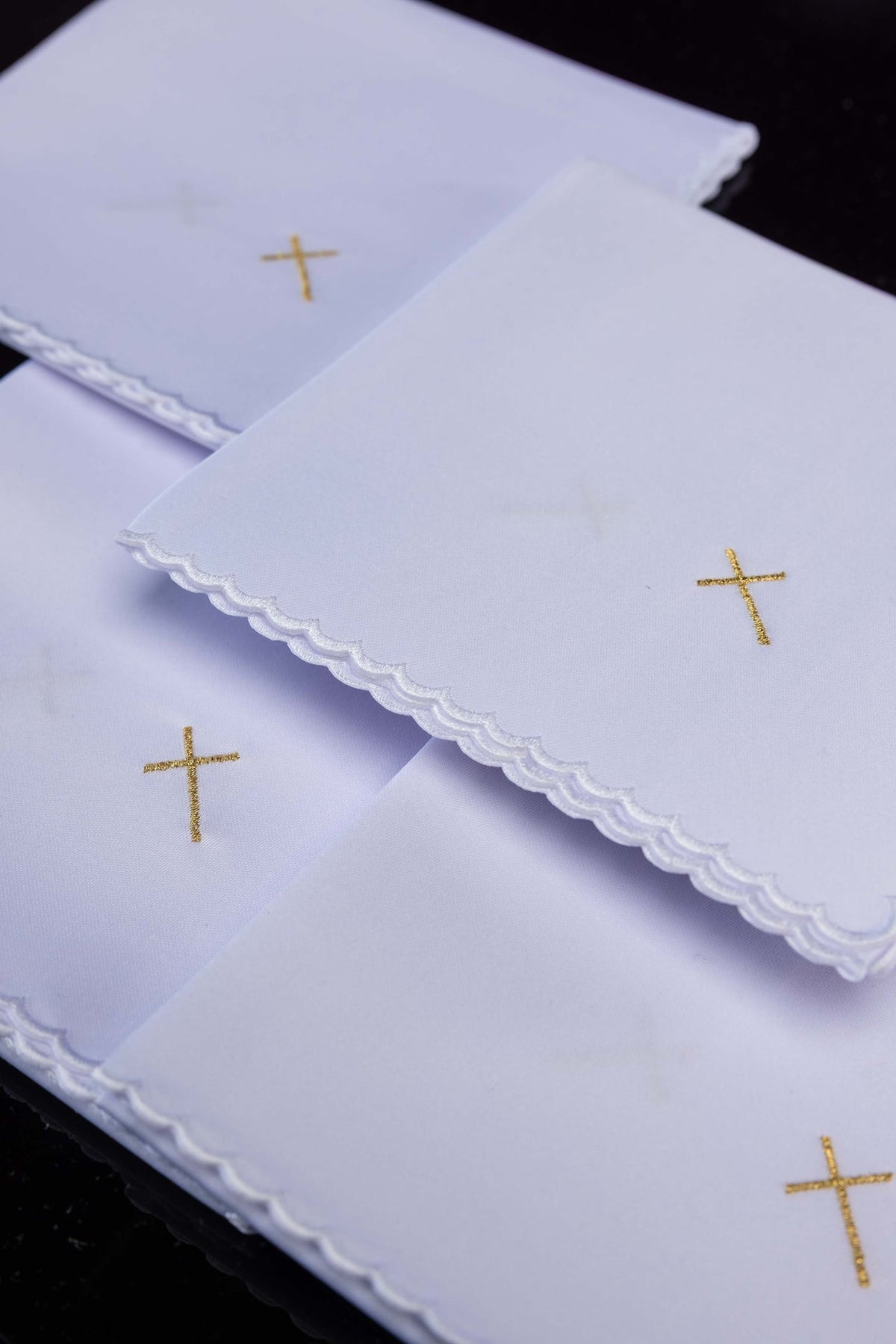 White Set of 5 Liturgical Corporals with Gold Cross Embroidery