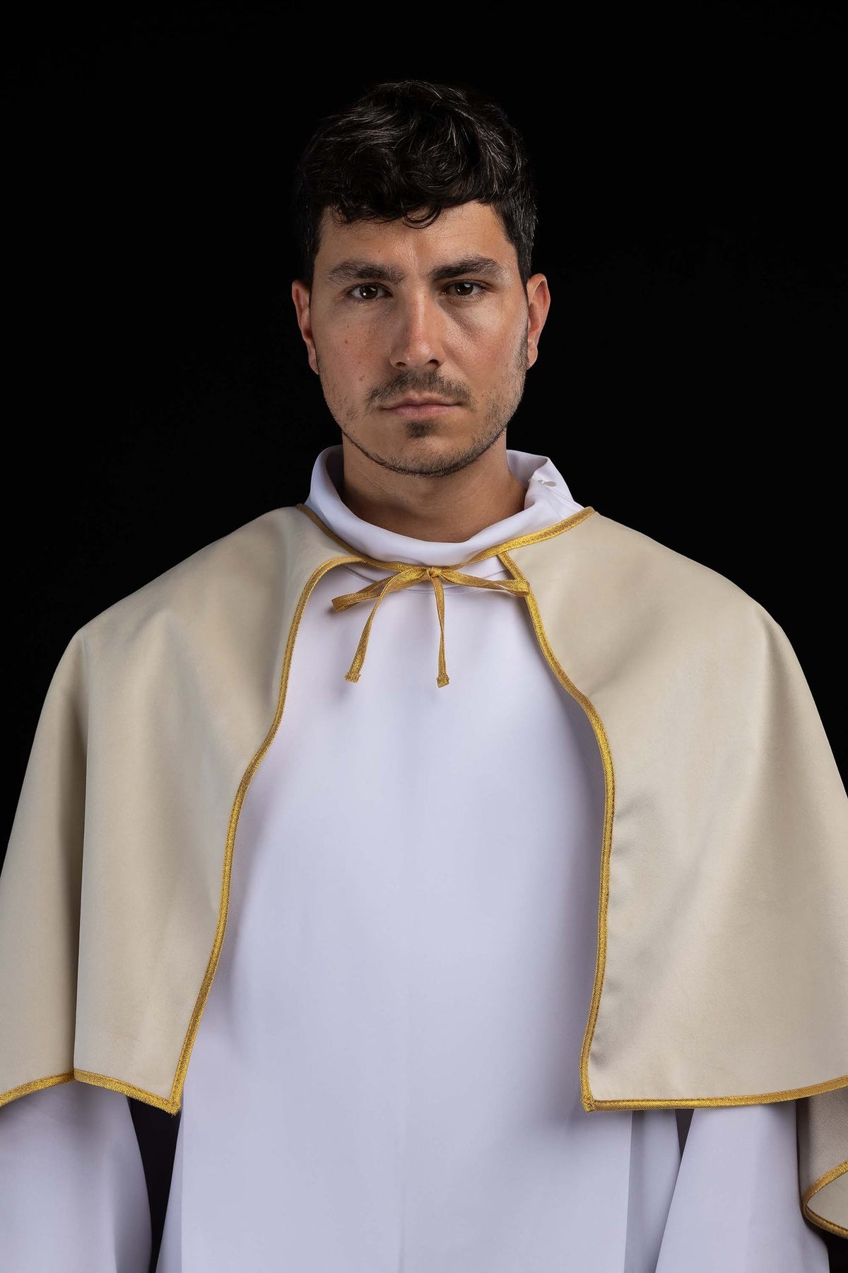 Ecru Velvet Altar Server Cape with Gold Trim
