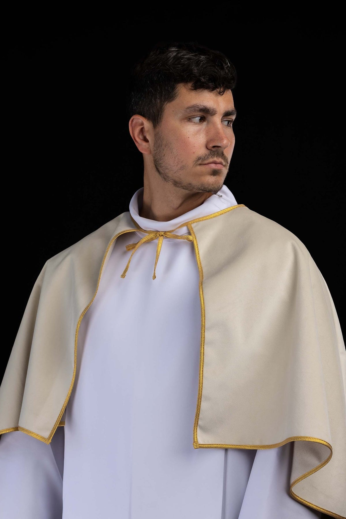 Ecru Velvet Altar Server Cape with Gold Trim