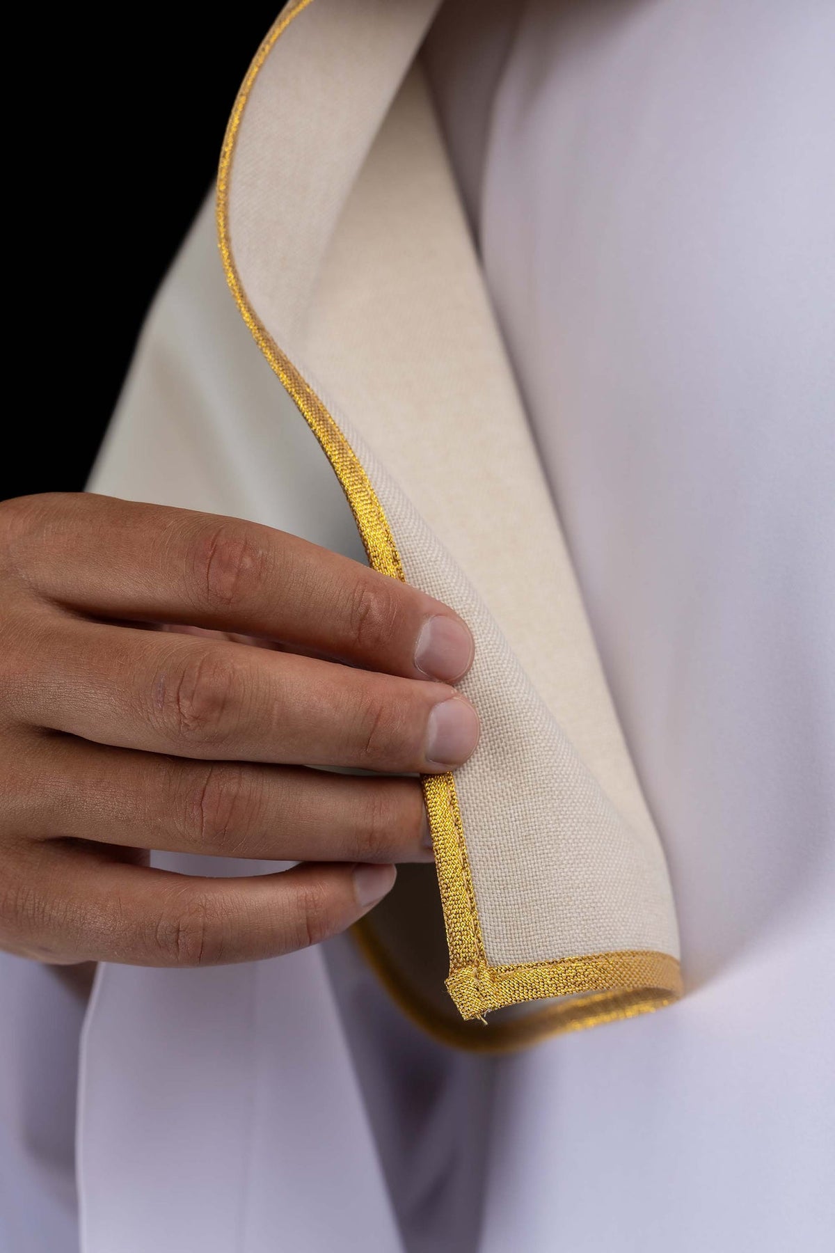 Ecru Velvet Altar Server Cape with Gold Trim