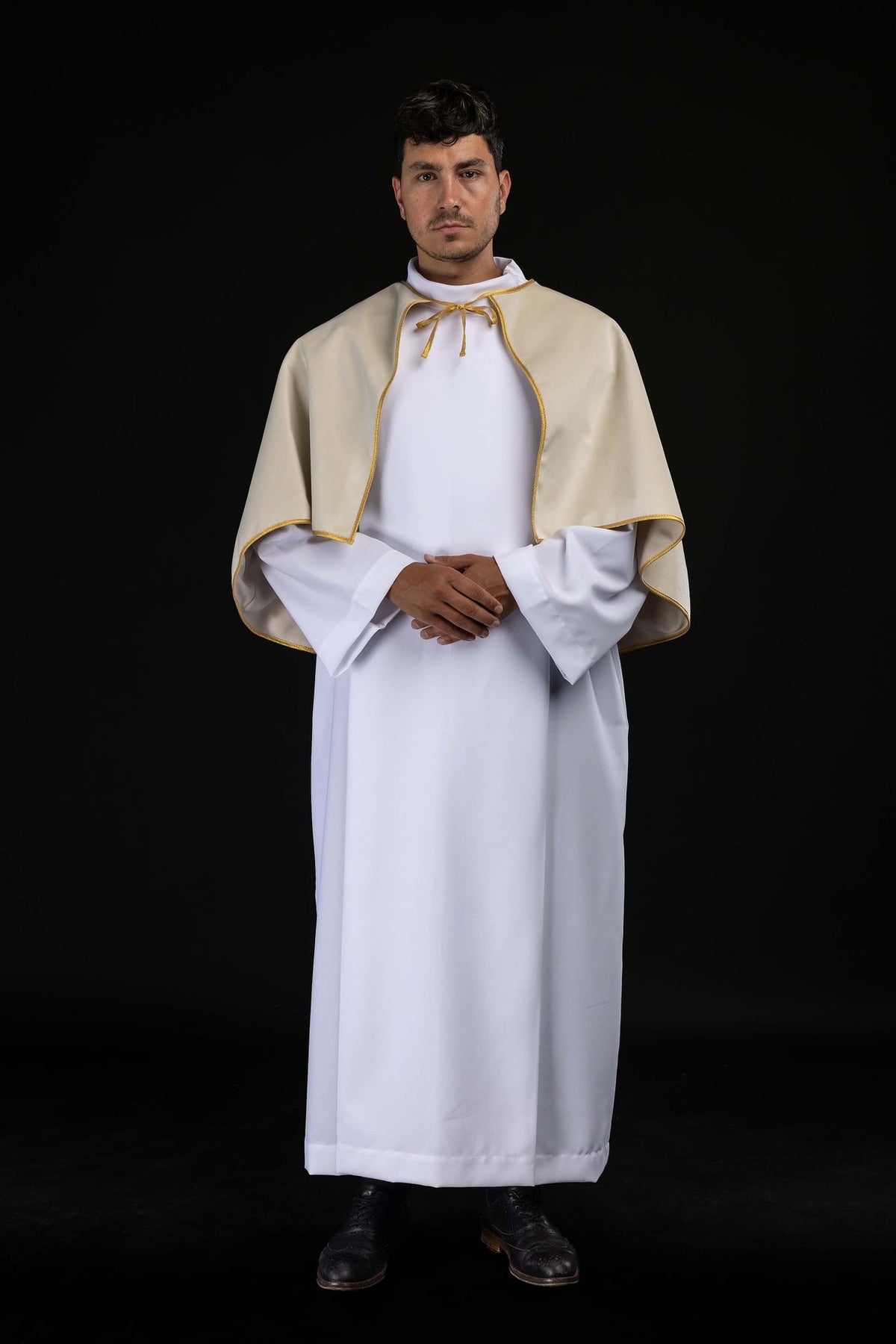 Ecru Velvet Altar Server Cape with Gold Trim