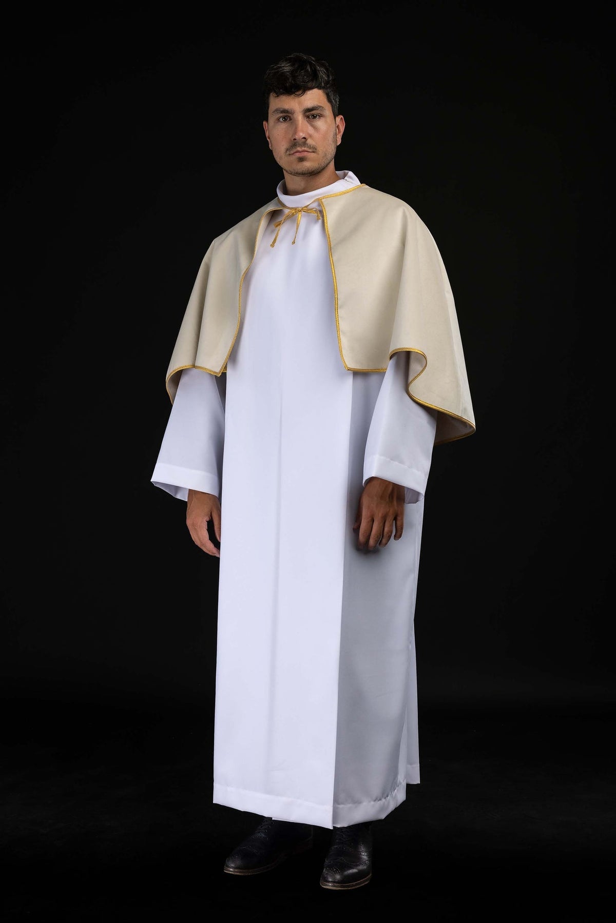 Ecru Velvet Altar Server Cape with Gold Trim