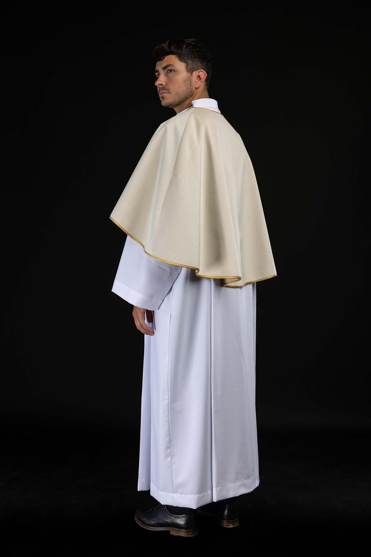 Ecru Velvet Altar Server Cape with Gold Trim