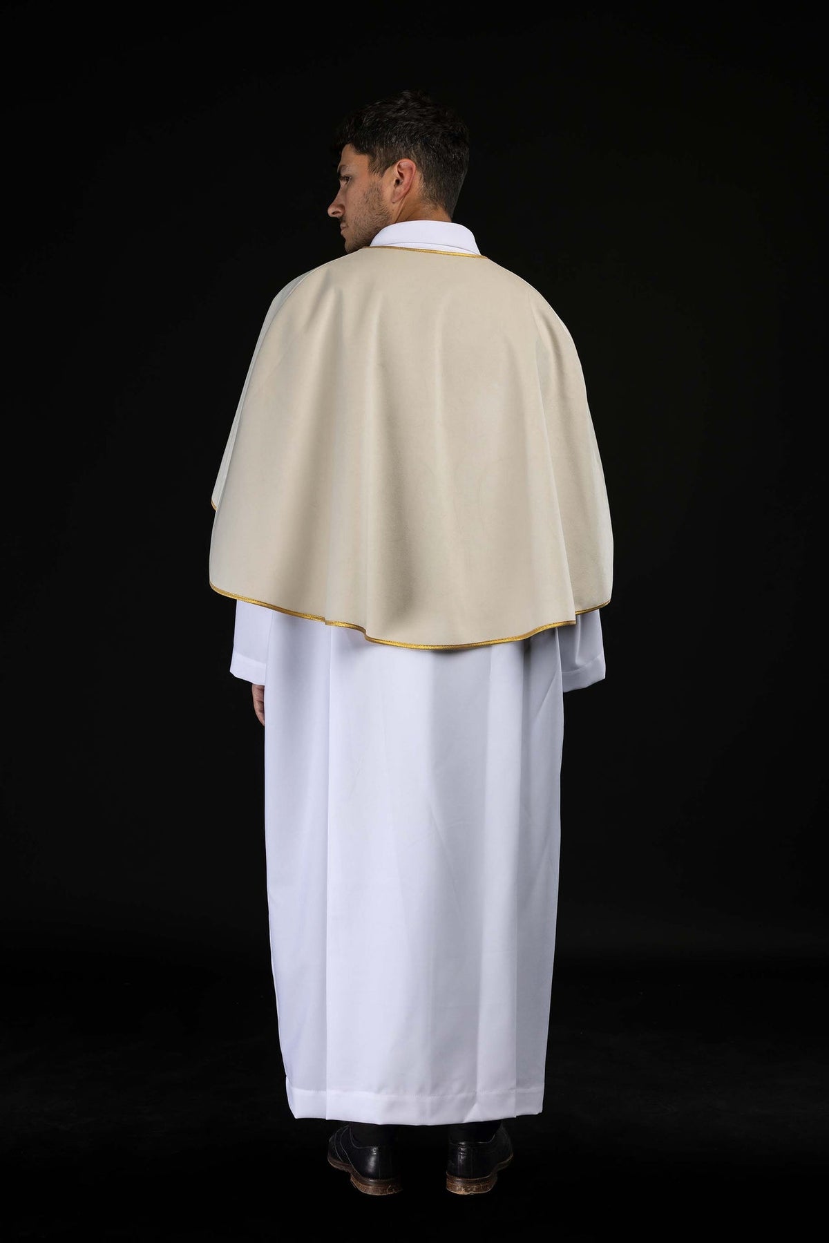 Ecru Velvet Altar Server Cape with Gold Trim