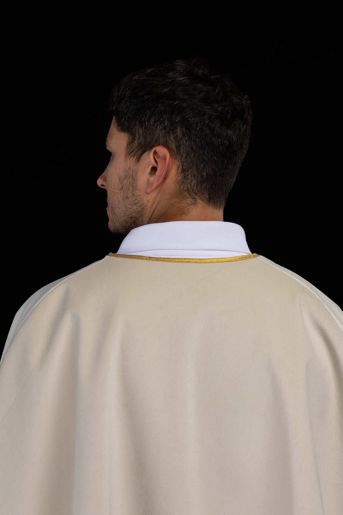 Ecru Velvet Altar Server Cape with Gold Trim