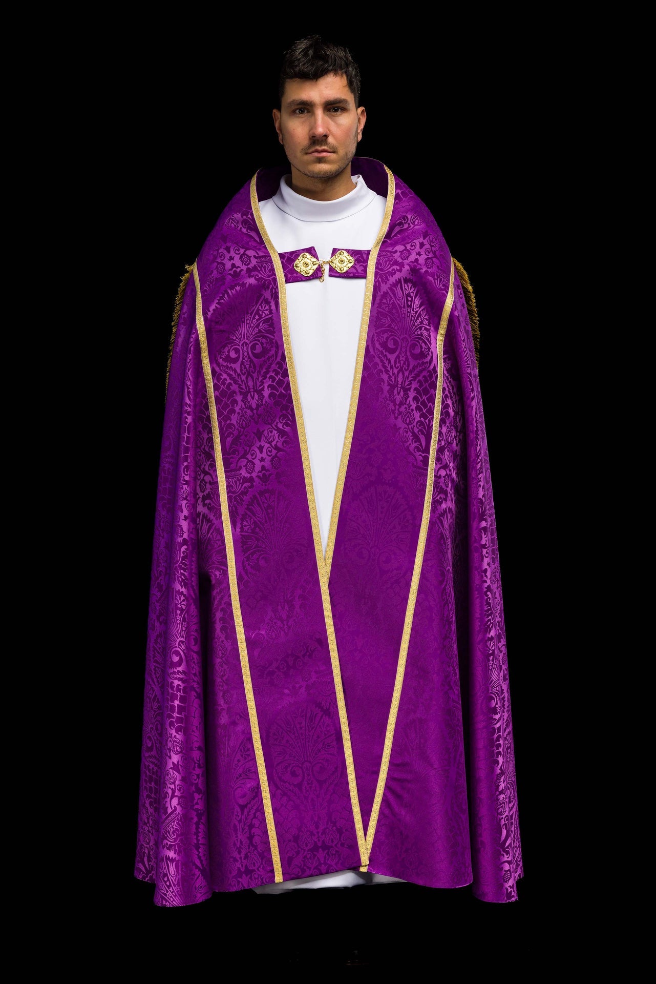 Plain Purple Roman Cope Made of Jacquard Fabric - CHASUBLES.COM