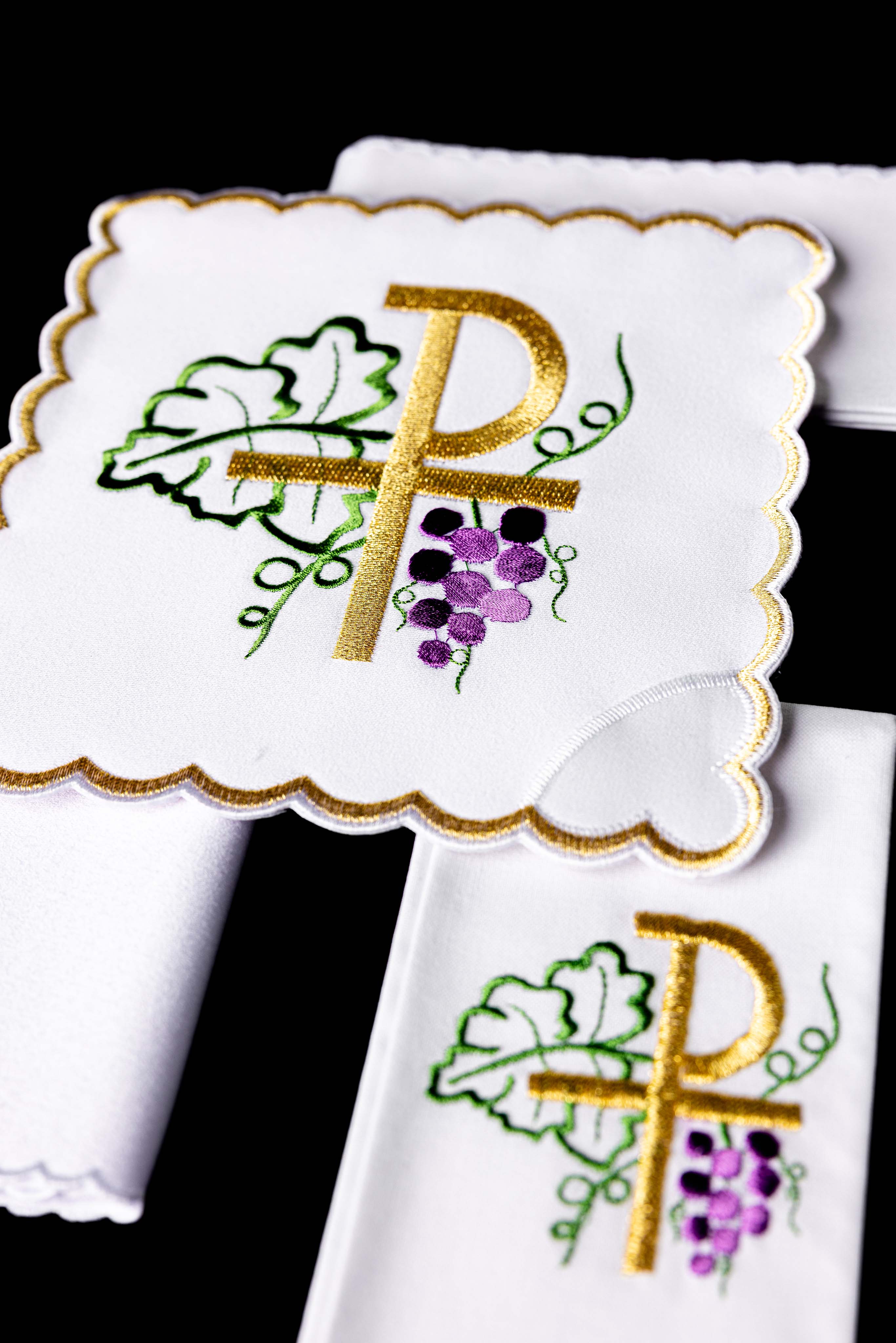 Chalice Linens with PAX and Grapevine Embroidery