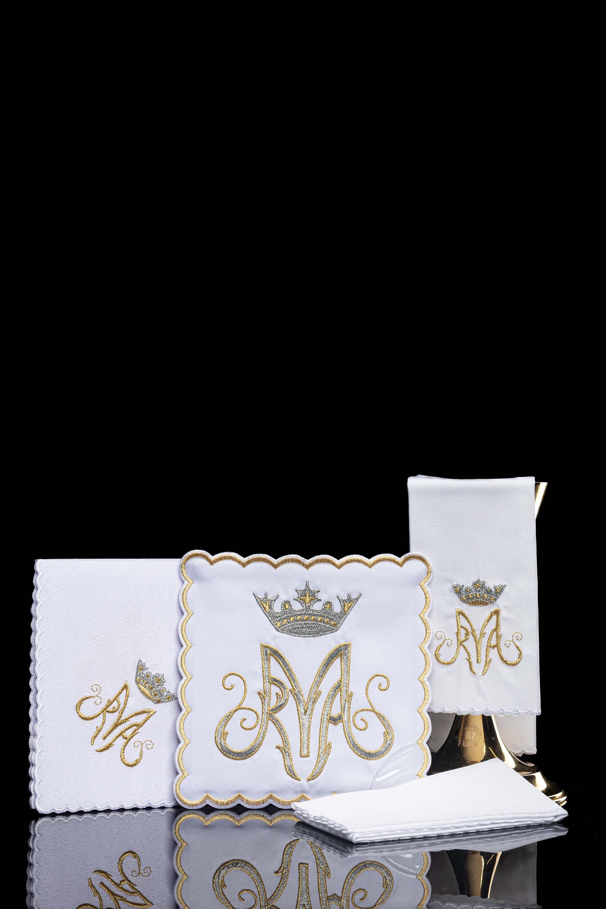 Chalice Linens with gold and silver Marian Embroidery