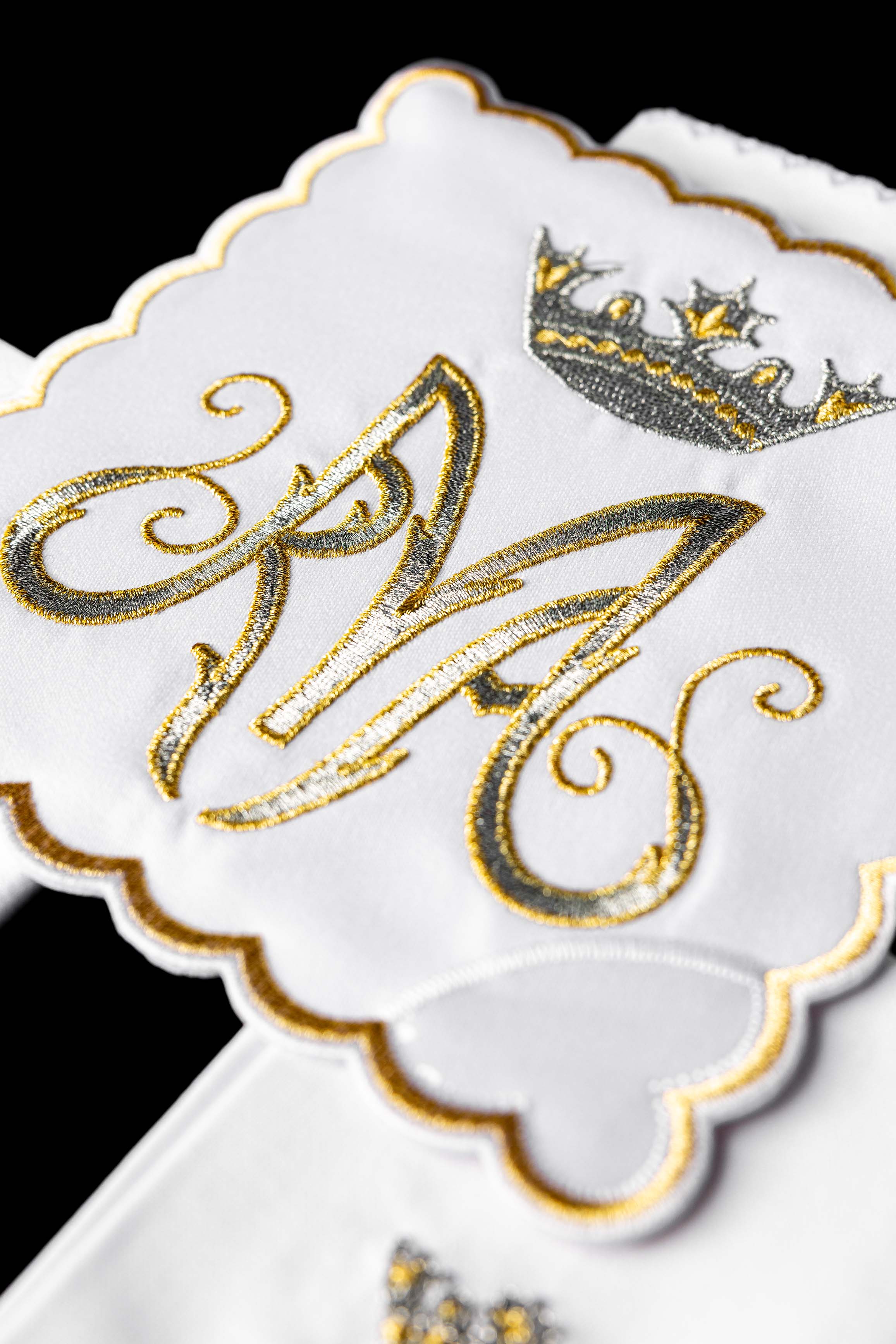 Chalice Linens with gold and silver Marian Embroidery